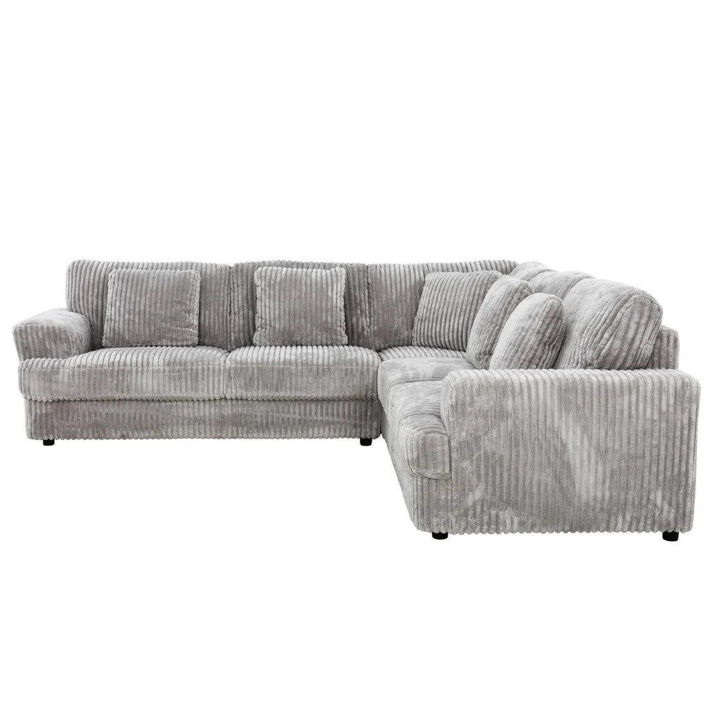 Sofa Sectionnel de Coin Gris Teddy à Texture Côtelée