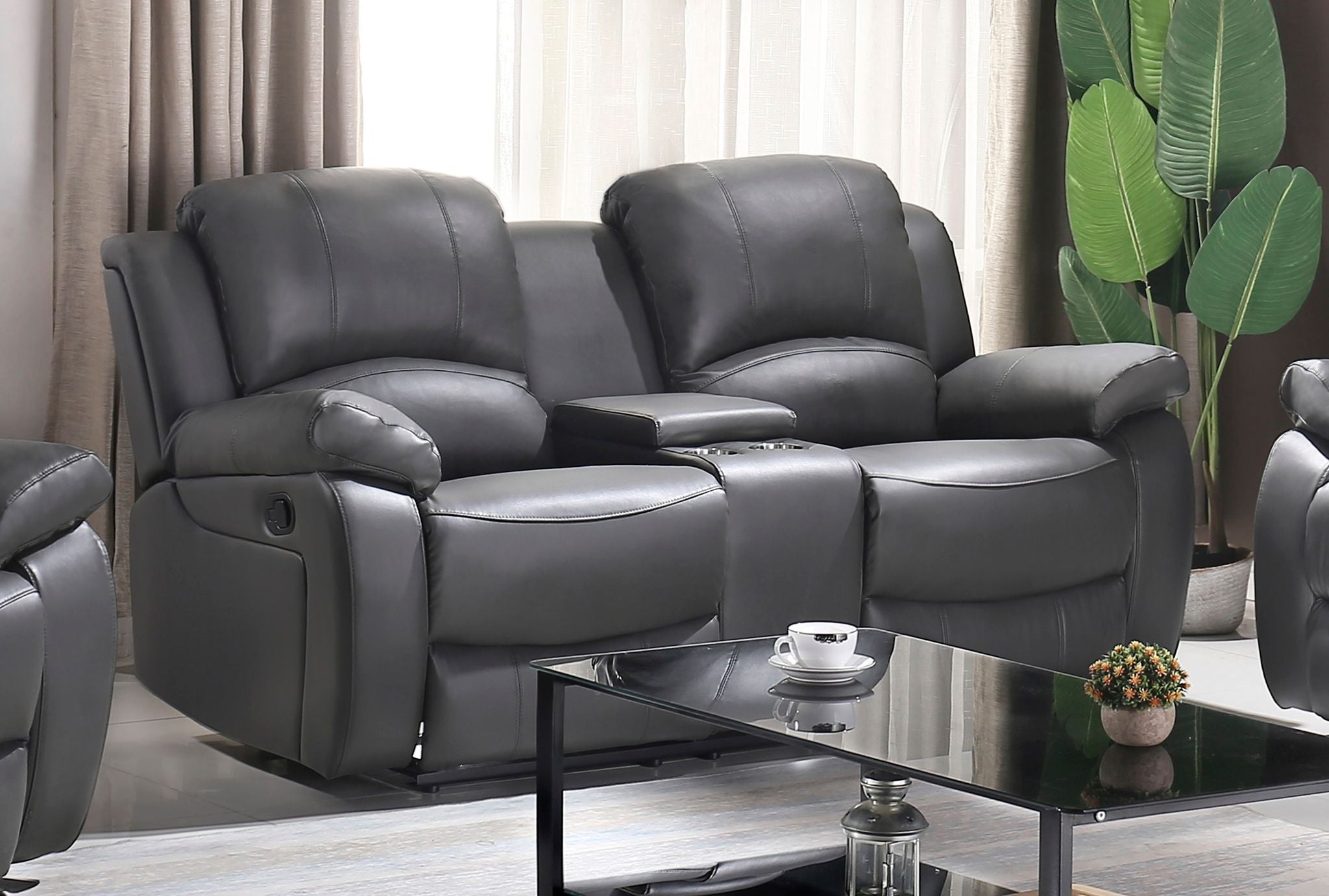 CAUSEUSE INCLINABLE AVEC CONSOLE - GRIS ( Meuble Mtl )