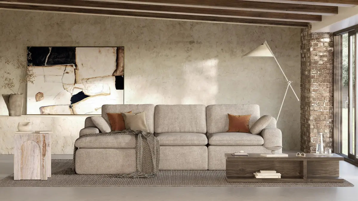 Grand sectionnel en tissu beige | Confort Pocket Coil et mousse 30D