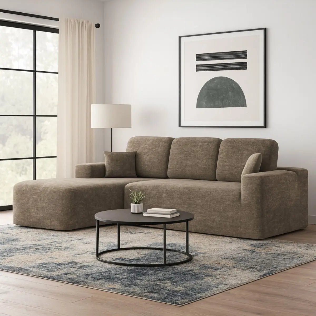 Sectionnel Isabel avec Chaise Longue | Taupe et ressorts ensachés