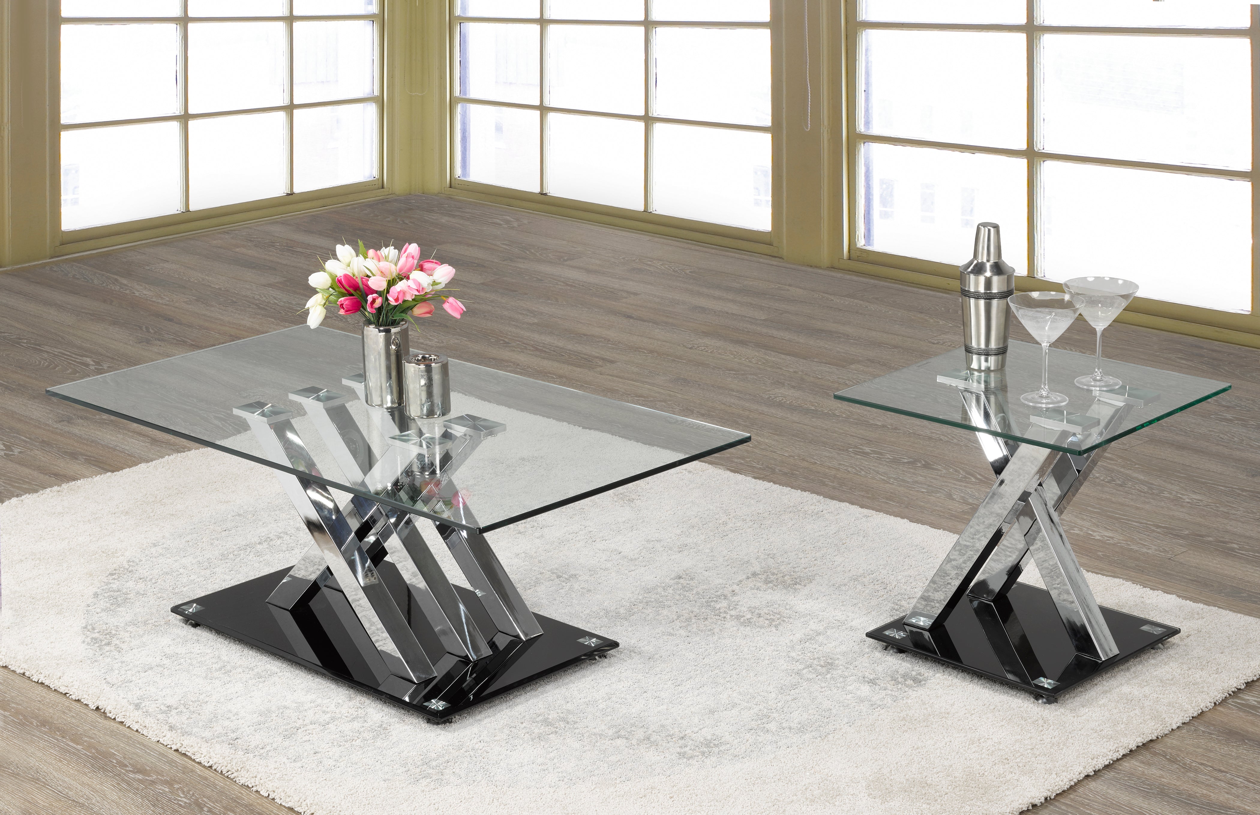 TABLE BASSE - ARGENT/NOIR ( Meuble Mtl ) 