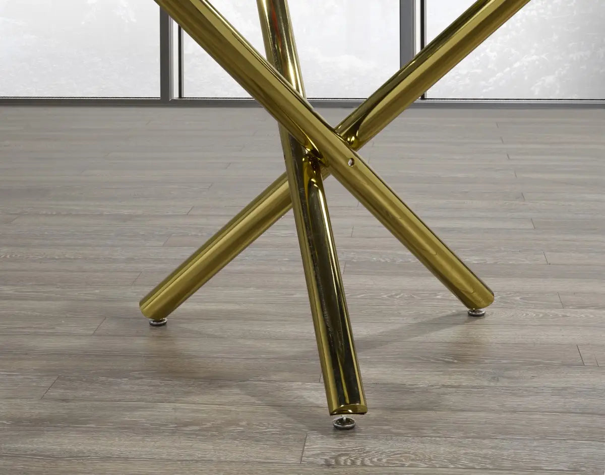 Table à manger dorée à base en X - Verre Trempé