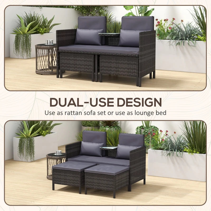 Meubles de rotin de patio, ensembles de canapés de conversation, meubles de balcon en osier en plein air avec table moyenne et coussin, gris