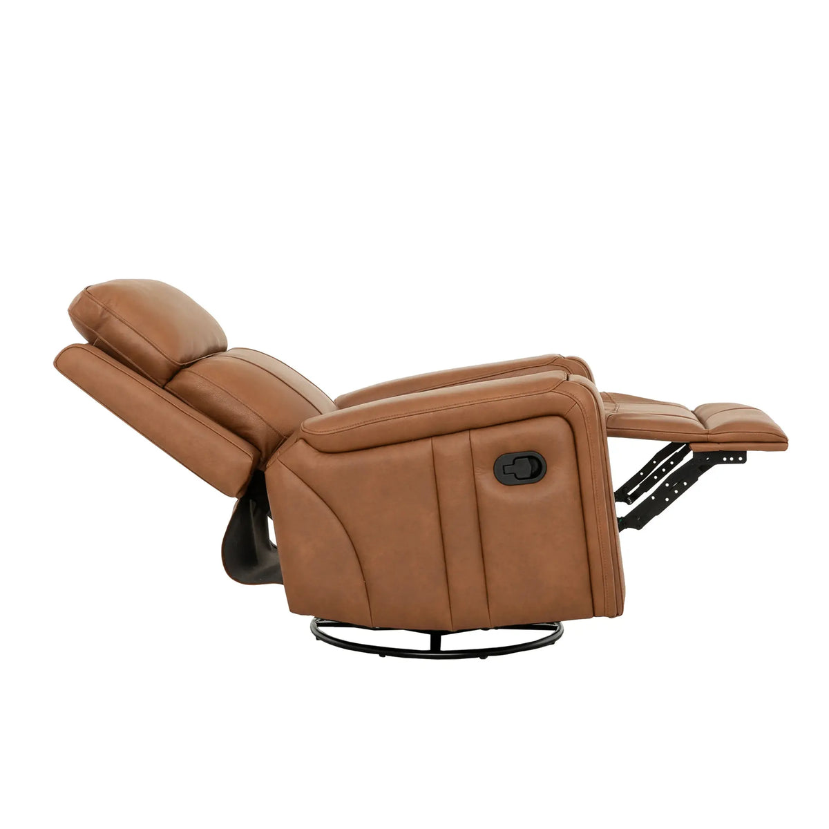 Primo Cavron Fauteuil Inclinable, Berçant et Pivotant en Cuir Cognac