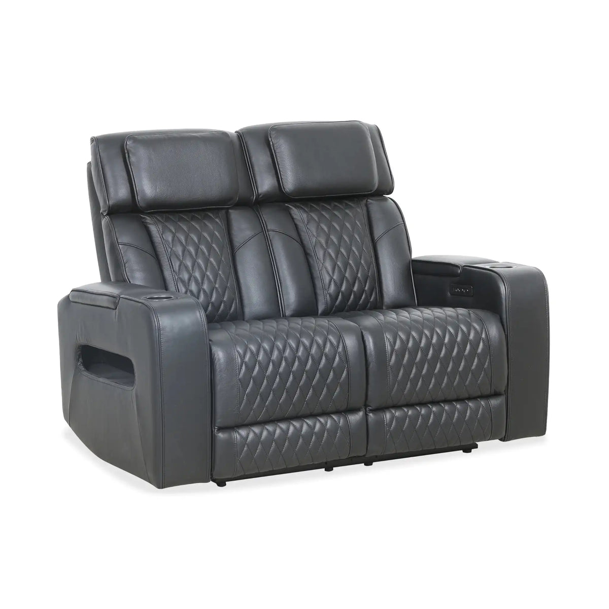 Canapé inclinable Colton en cuir noir électrique avec console