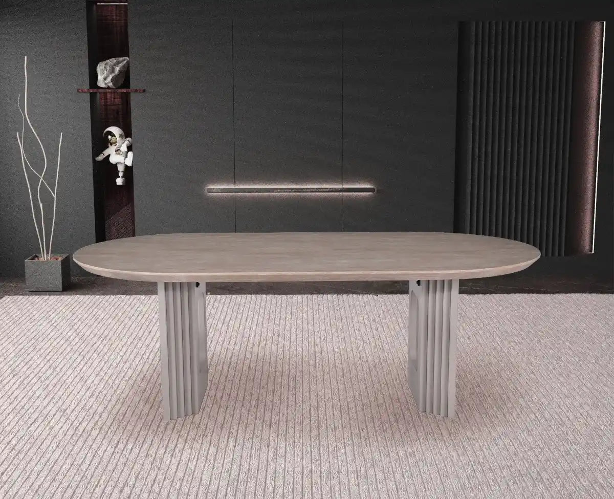 Table ovale Frankie - Finition travertin mat et crème