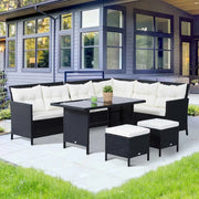 Ensemble de canapés d'extérieur en rotin, 6 pièces, ensemble de meubles de jardin en osier, avec Table à manger et chaise, blanc