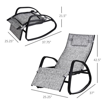 Chaise longue à bascule pour patio, siège inclinable d'extérieur à bascule réglable en textilène zéro gravité avec oreiller, repose-pieds