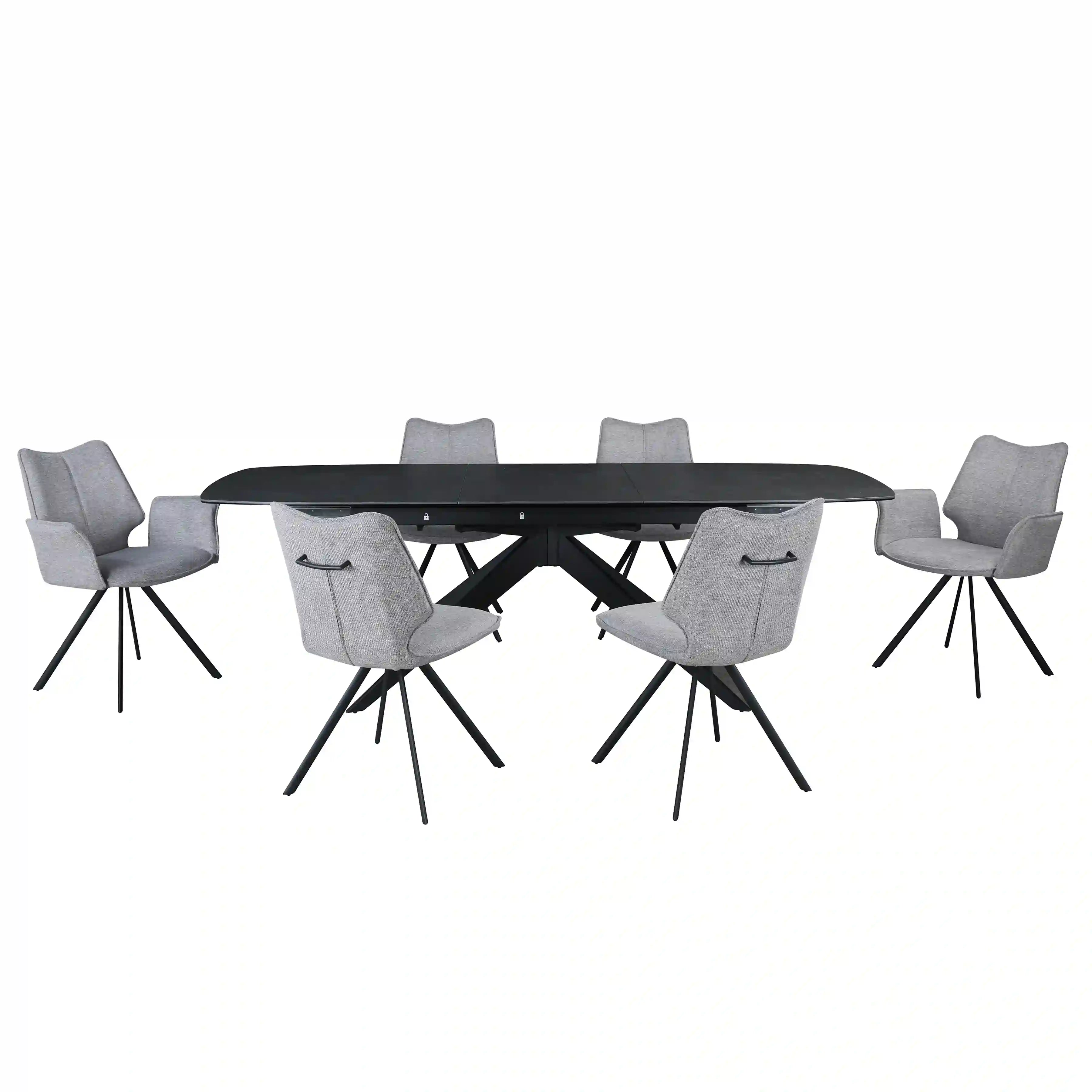 Primo Ensemble Salle à Manger Extensible 6 Places (71" à 94") - Noir et Gris