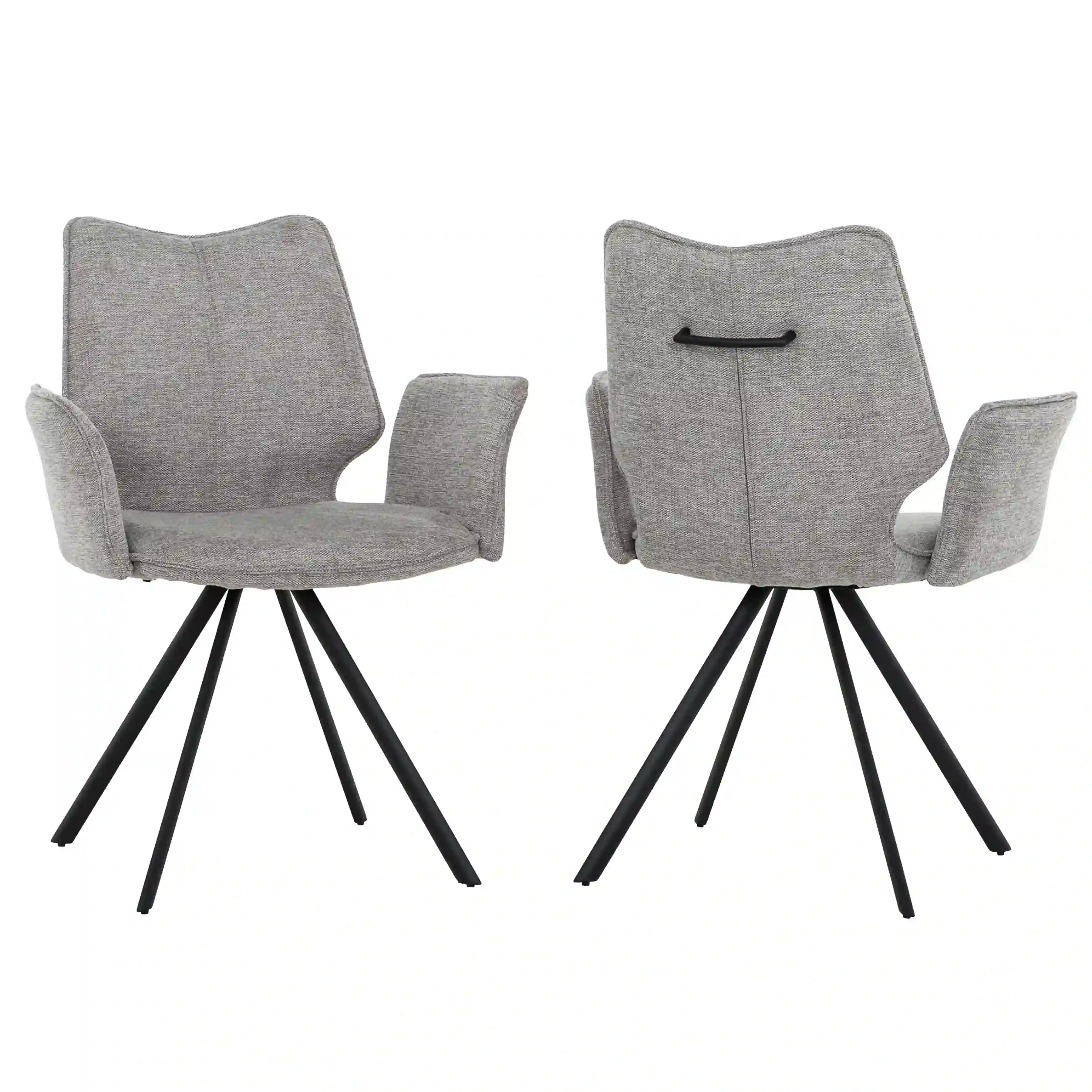 Primo Ensemble de 2 Chaises Salle à Manger avec Accoudoirs - Tissu Gris