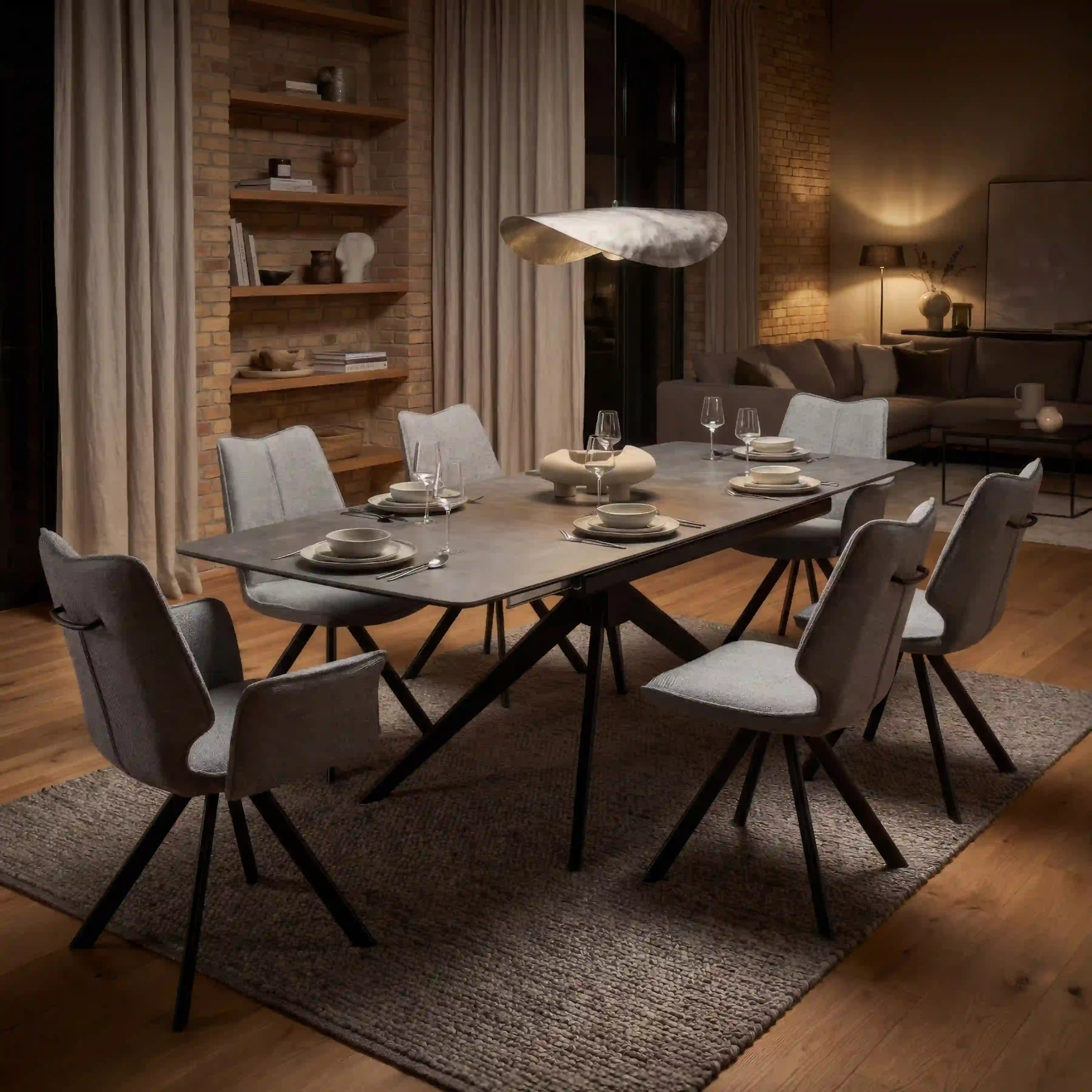 Primo Table de Cuisine avec Rallonges Intégrées (71" à 94") - Verre et Céramique Noire