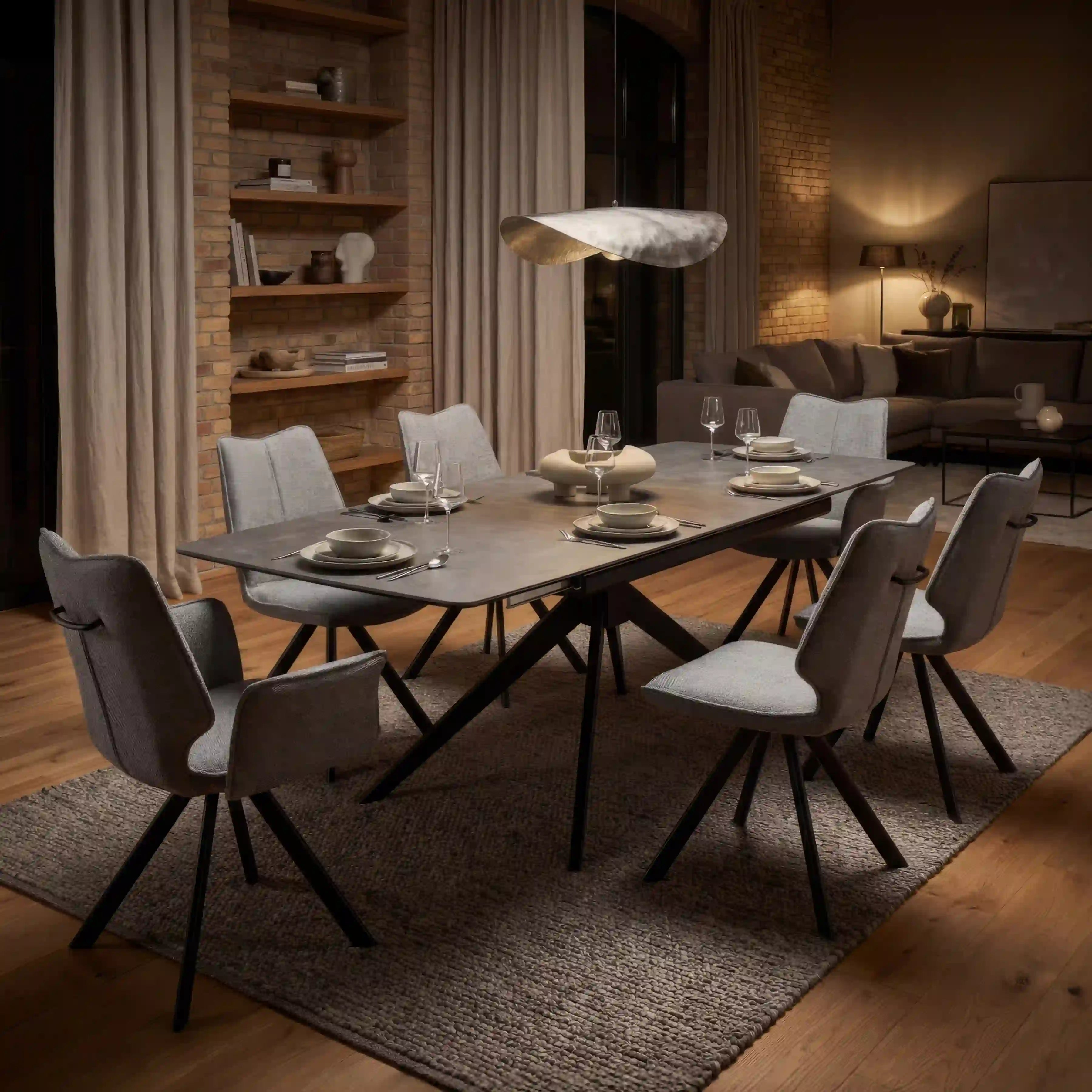 Primo Ensemble de 2 Chaises Salle à Manger avec Accoudoirs - Tissu Gris