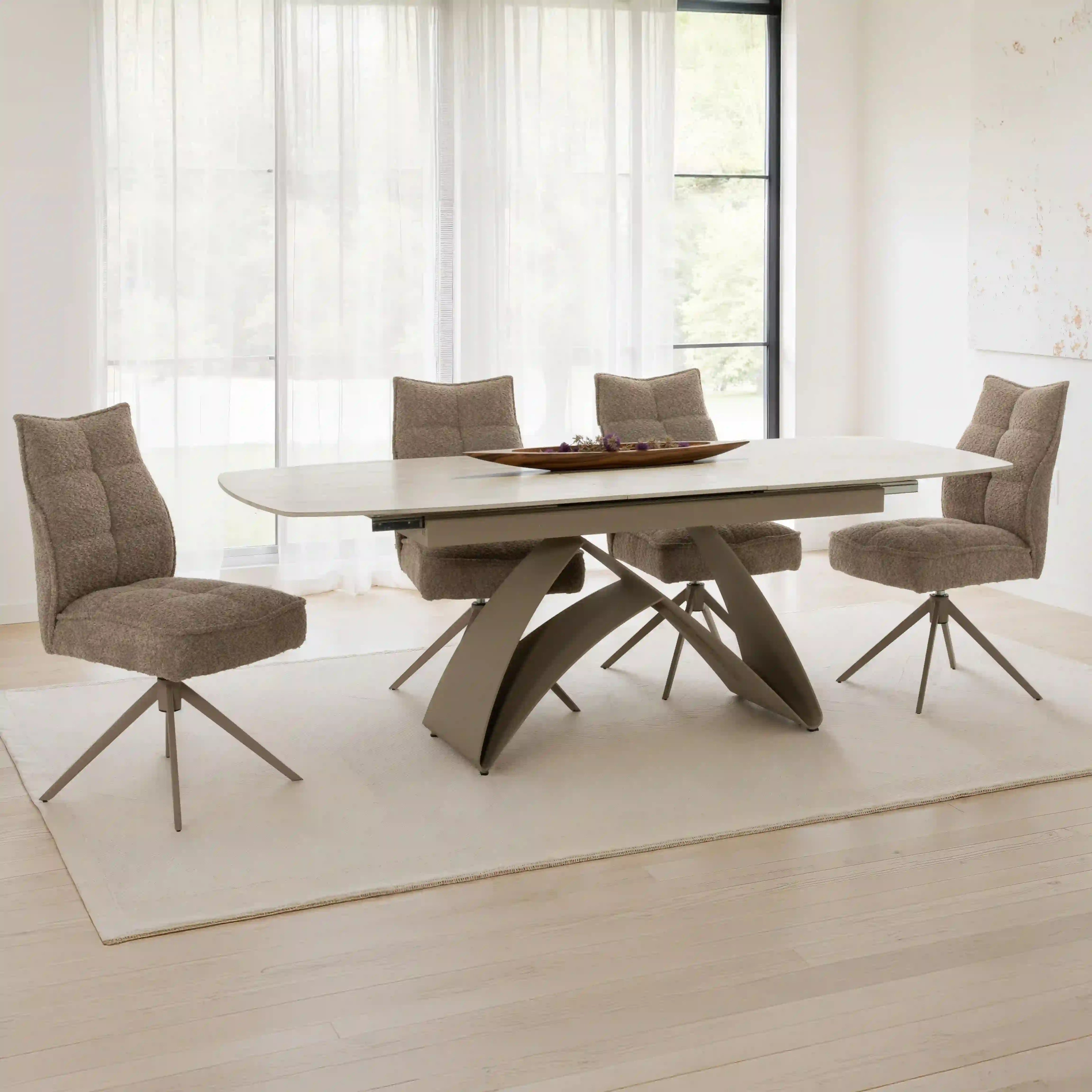 Primo Table de Cuisine avec Rallonges Intégrées (71" à 87") - Céramique Fini Travertin Taupe