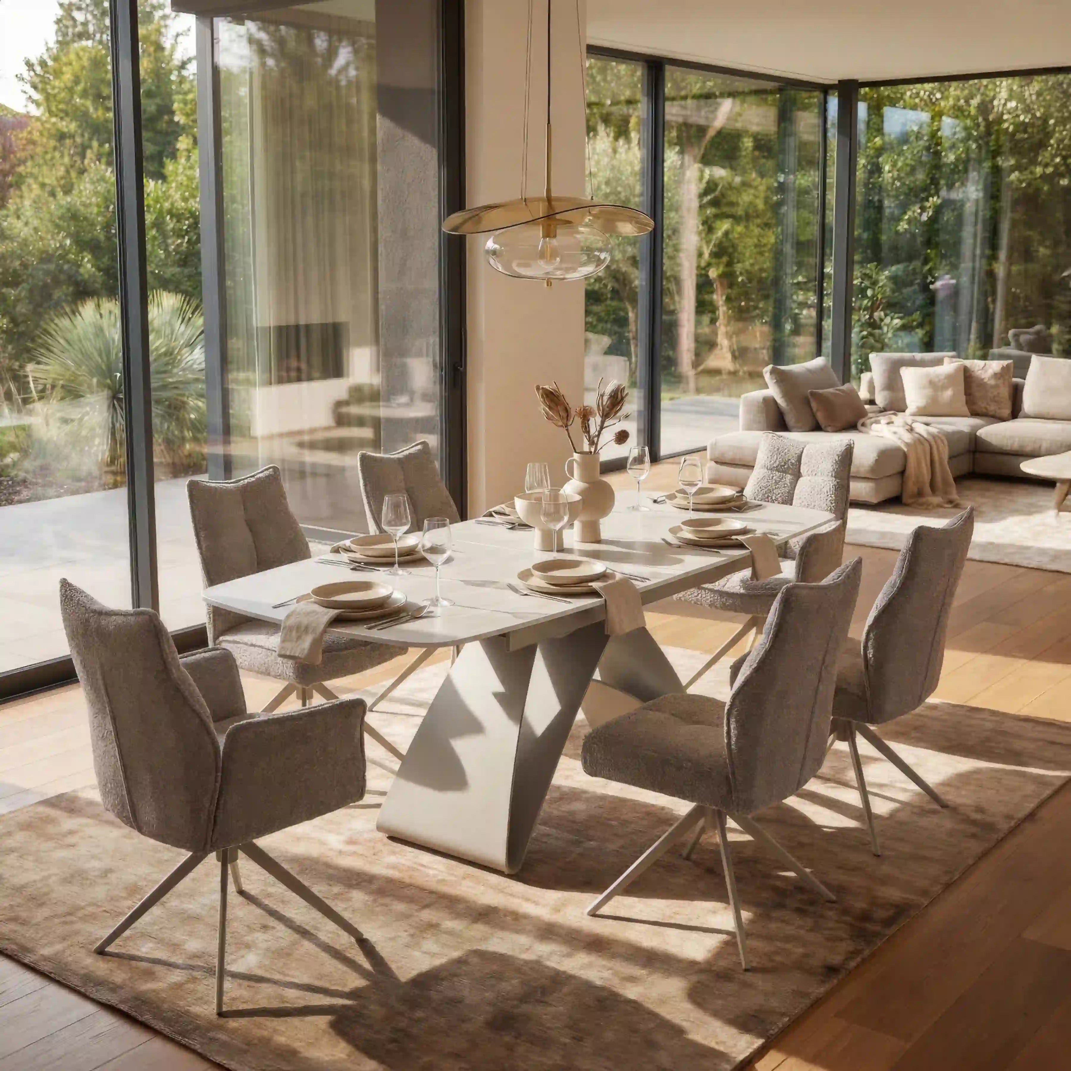 Primo Table de Cuisine avec Rallonges Intégrées (71" à 87") - Céramique Fini Travertin Taupe