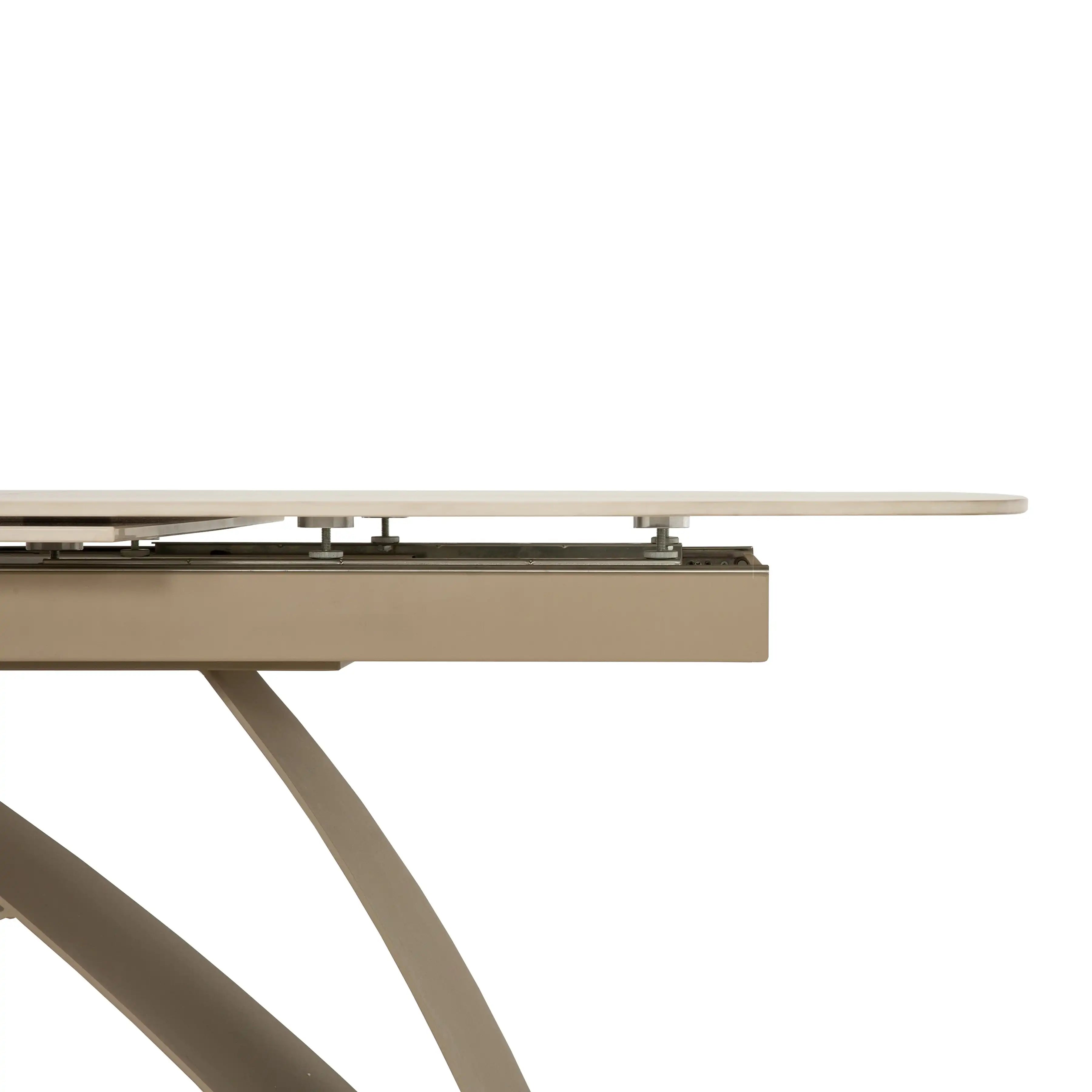 Primo Table de Cuisine avec Rallonges Intégrées (71" à 87") - Céramique Fini Travertin Taupe