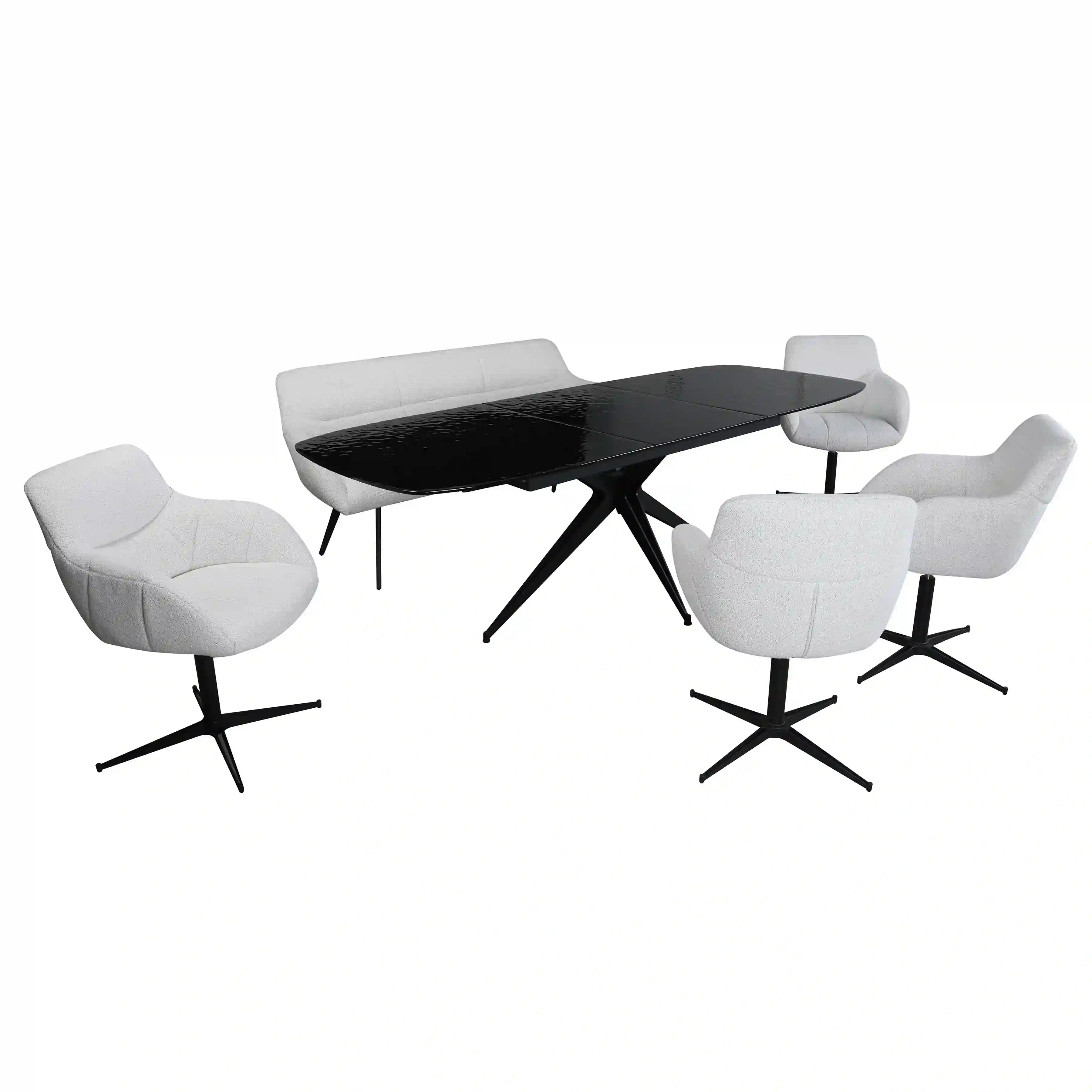 Primo Ensemble Salle à Manger Extensible avec Banc et 4 Chaises (70" à 94") - Gris
