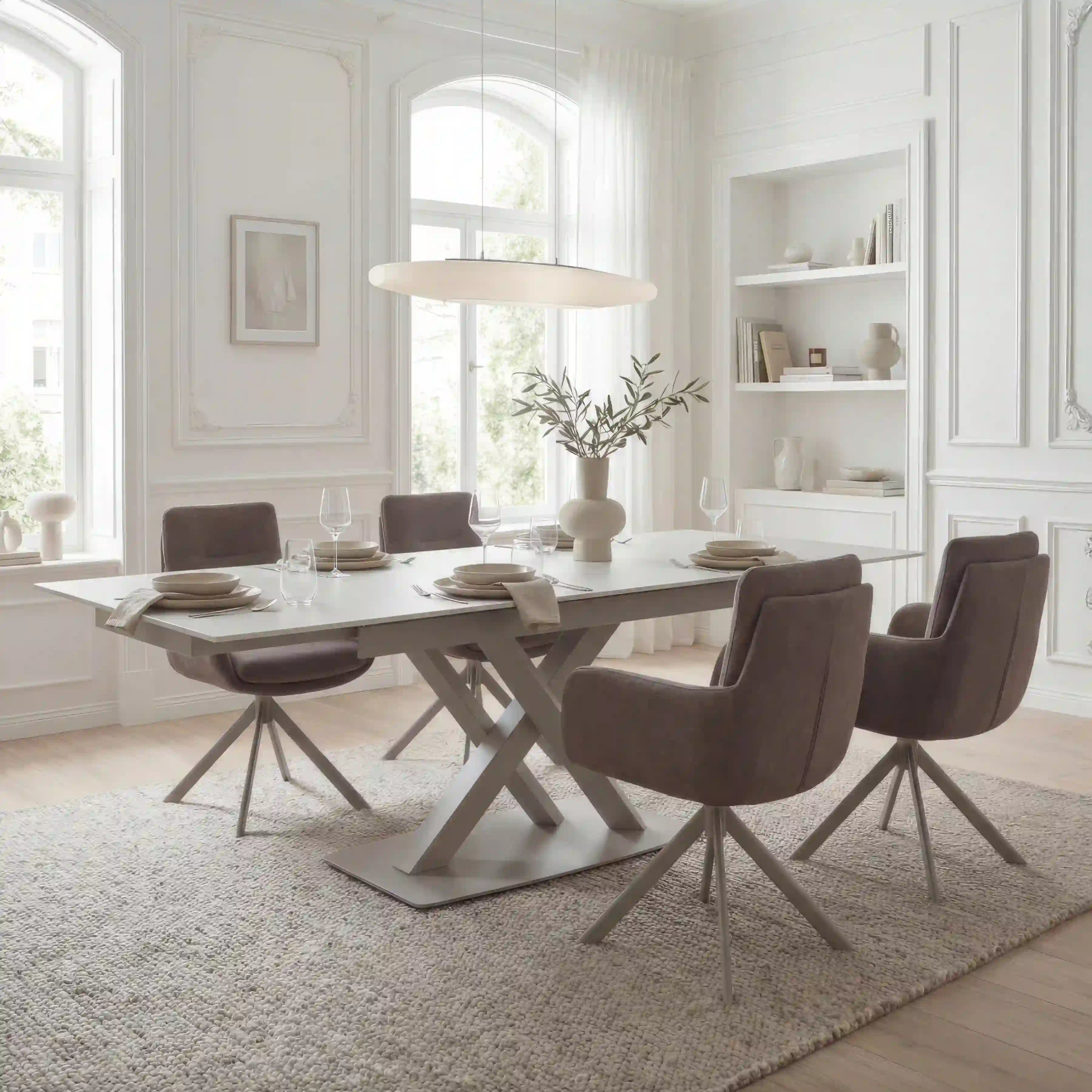 Primo Table de Cuisine avec Rallonges Intégrées (63" à 95") - Fini Travertin Khaki