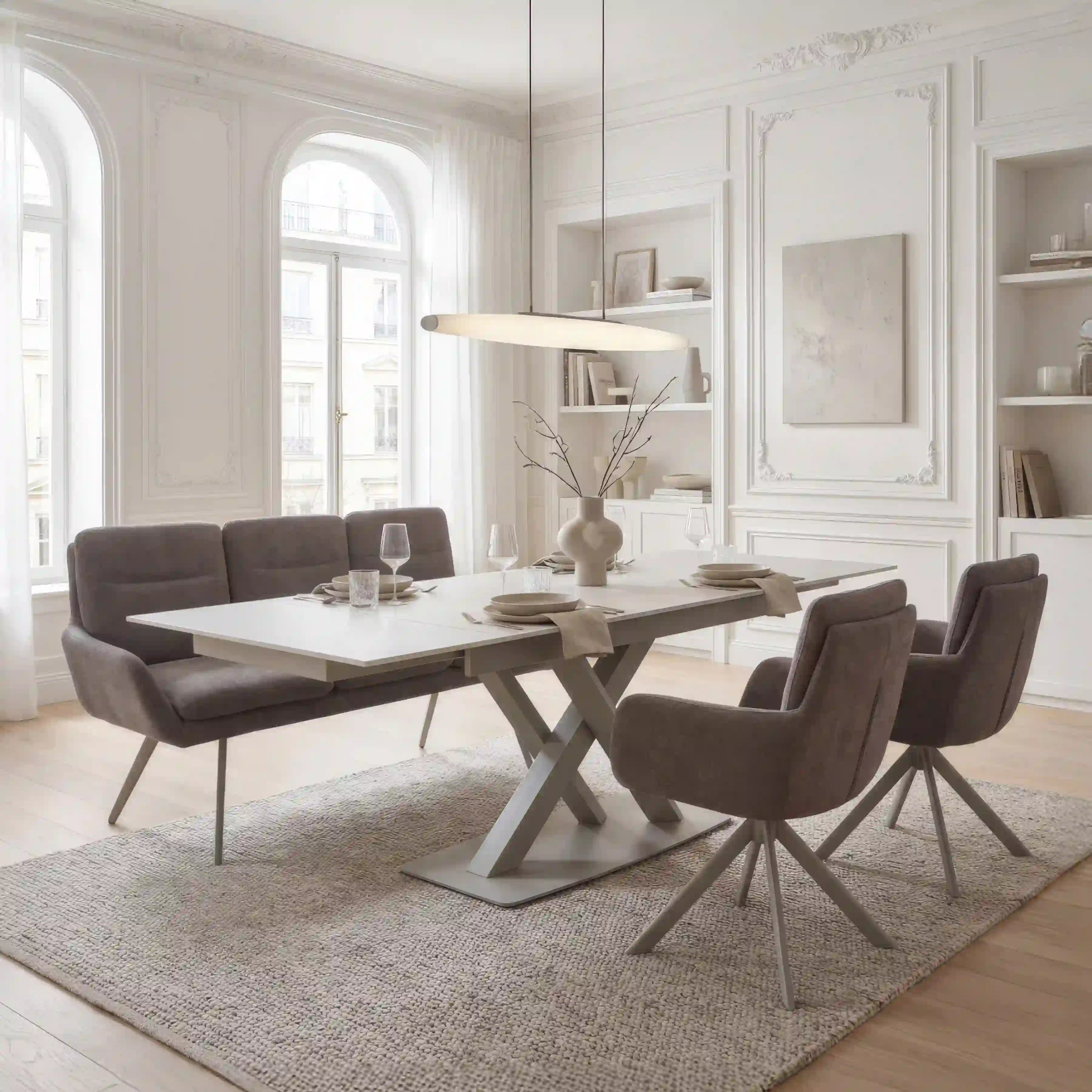 Primo Table de Cuisine avec Rallonges Intégrées (63" à 95") - Fini Travertin Khaki