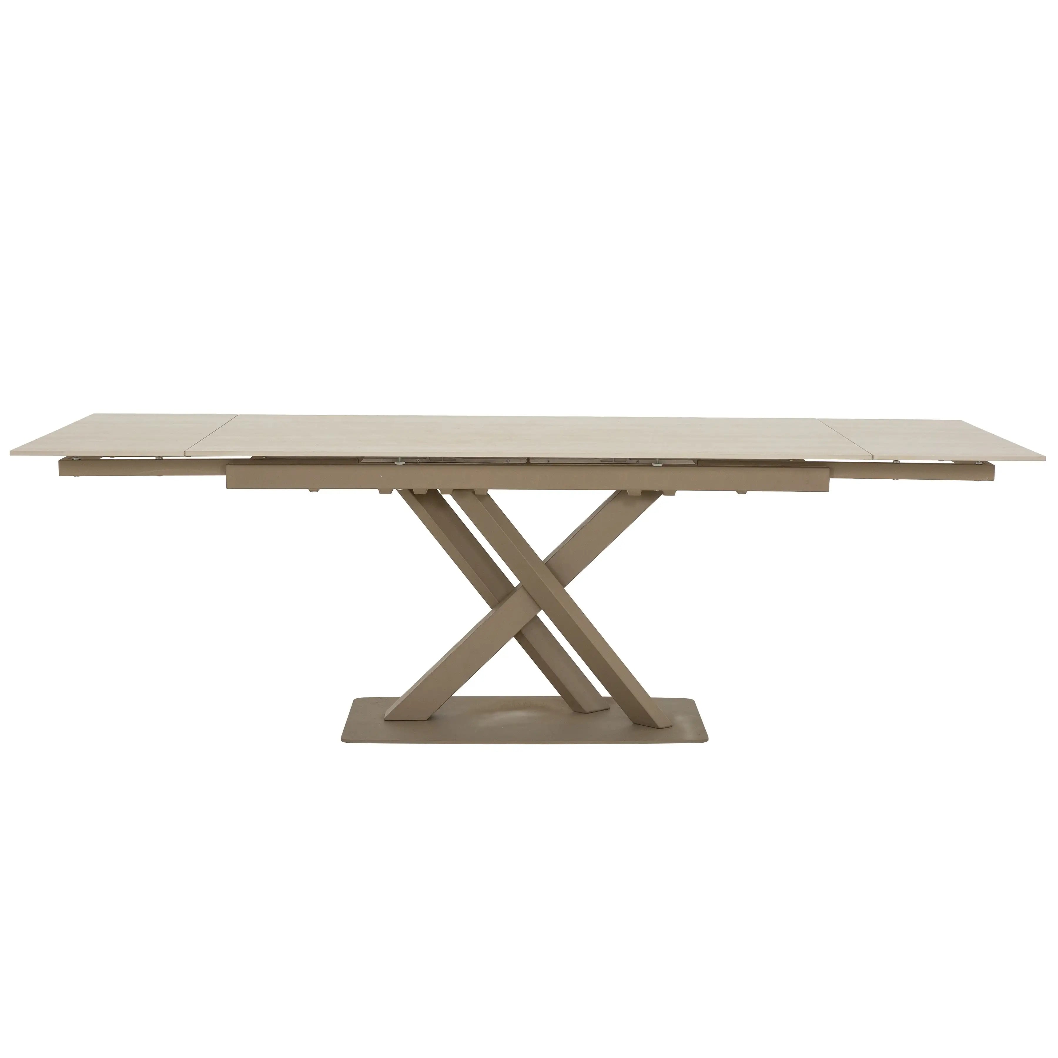 Primo Table de Cuisine avec Rallonges Intégrées (63" à 95") - Fini Travertin Khaki
