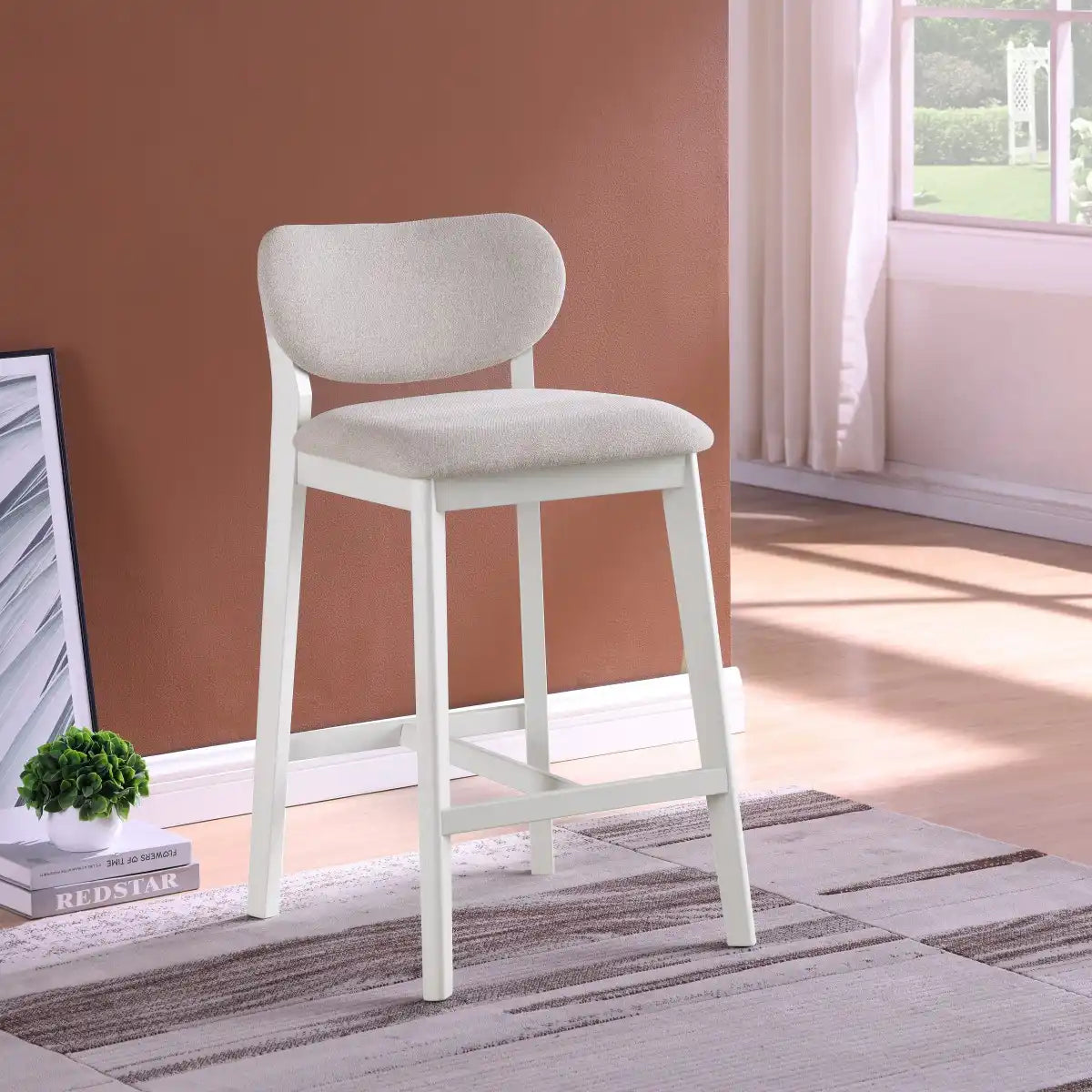 Set de 2 Tabourets de Comptoir Durana - Crème et Bois