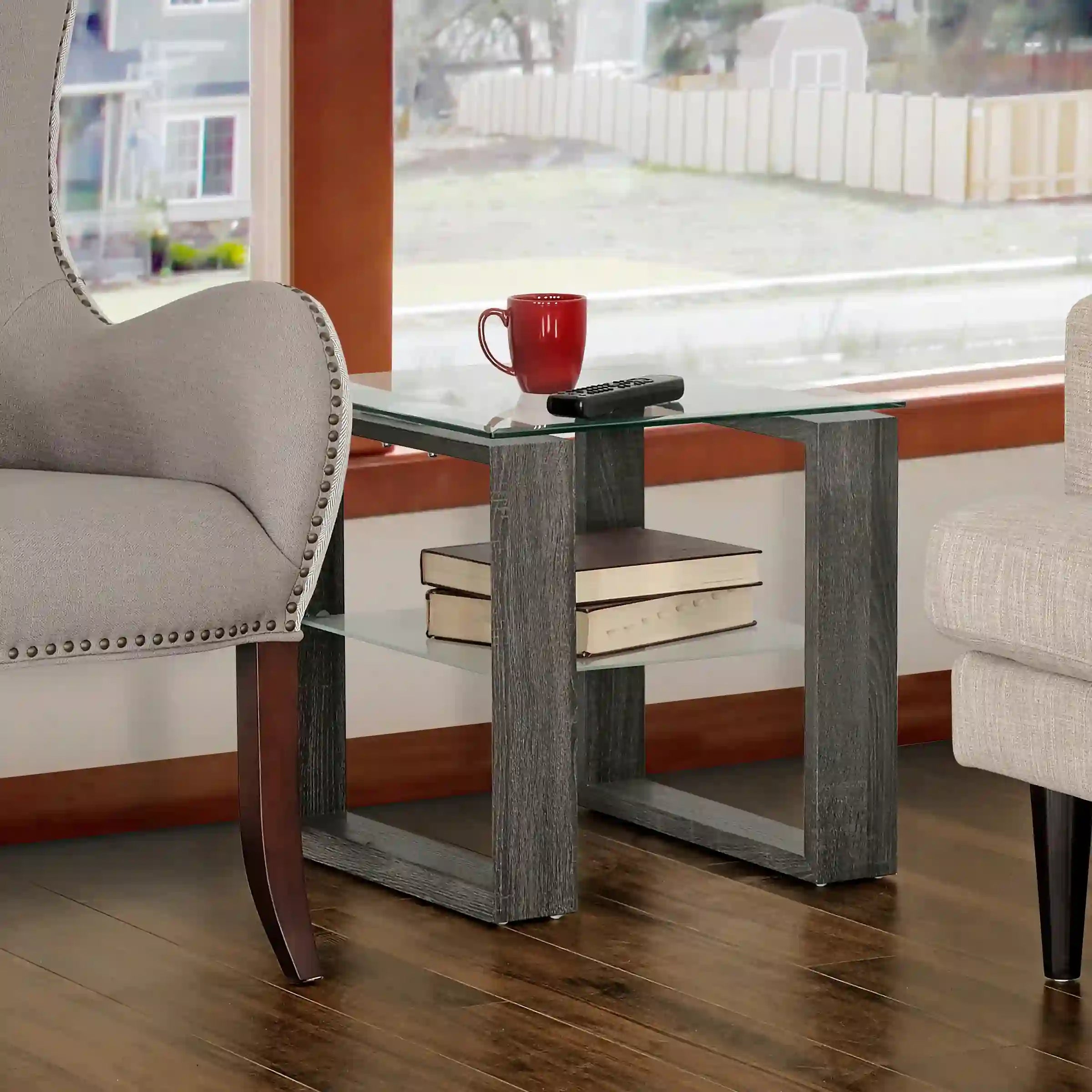La Table de Bout en Verre Trempé et MDF Gris