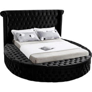 Lit en tissu velours noir avec capitonnage profond et 3 bancs de rangement