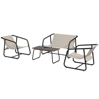Ensemble de canapé de jardin, ensemble de meubles de conversation de patio 4 pièces avec Table en verre, maille respirante, blanc crème