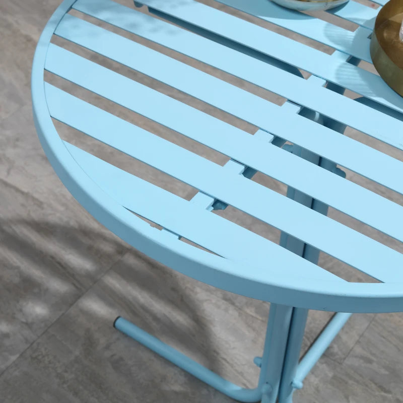 Ensemble de bistro de terrasse 3 pièces, ensemble de table basse de jardin avec cadre en métal avec 2 chaises et table ronde pour cour extérieure, porche, balcon au bord de la piscine, bleu ciel