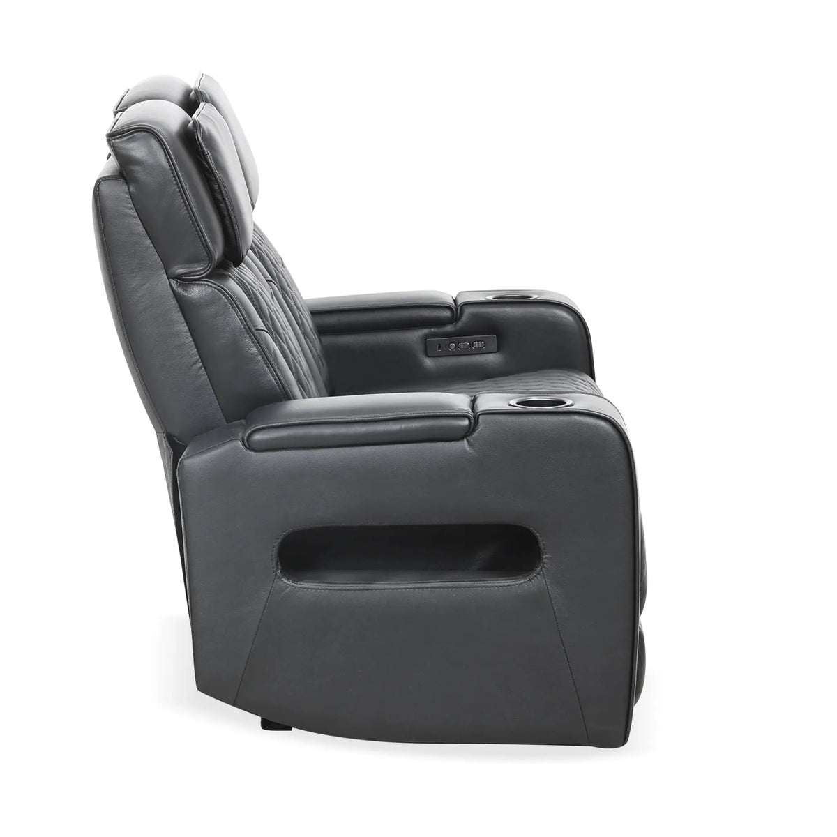 Canapé inclinable Colton en cuir noir électrique avec console