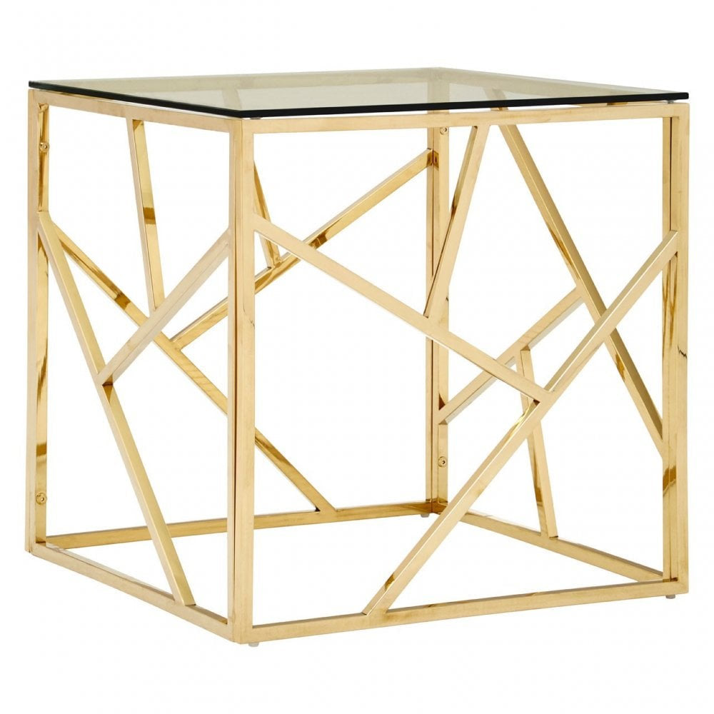Ensemble de table basse avec verre trempé transparent et cadre doré ( Meuble Mtl )