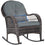 Chaise à bascule d'extérieur avec coussin d'assise et de dossier, chaise de jardin en rotin PE avec accoudoirs incurvés, pour porche, jardin, bord de piscine, gris