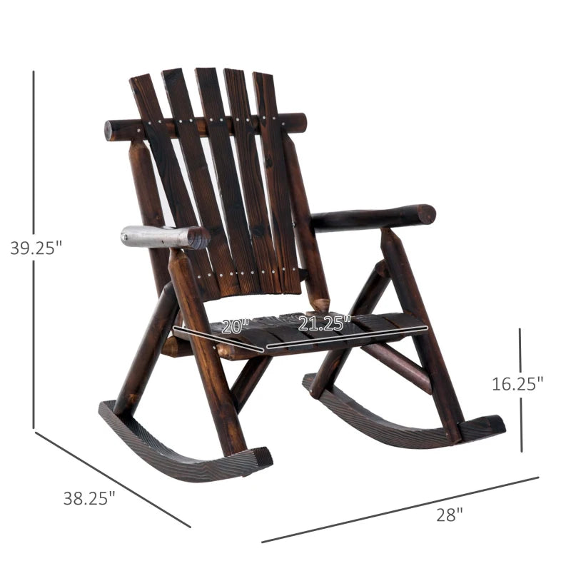Char-Log Chaise à bascule simple pour jardin, patio extérieur rustique, chaise à bascule Adirondack, meubles de cour en bois de sapin
