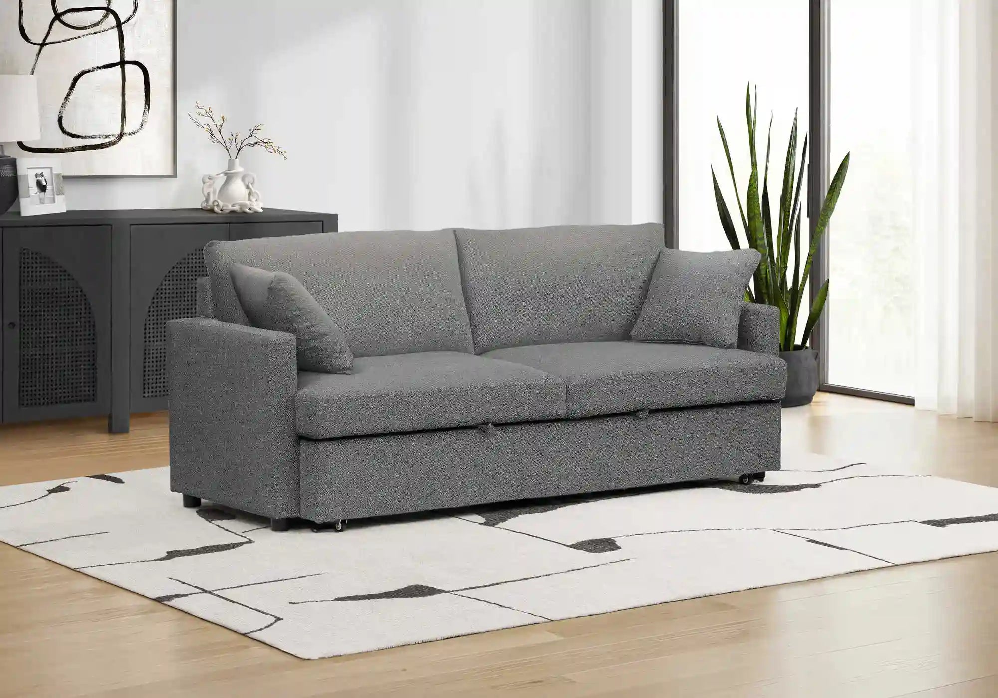 Divan Lit Convertible Gris Clair 78 Pouces avec Coussins
