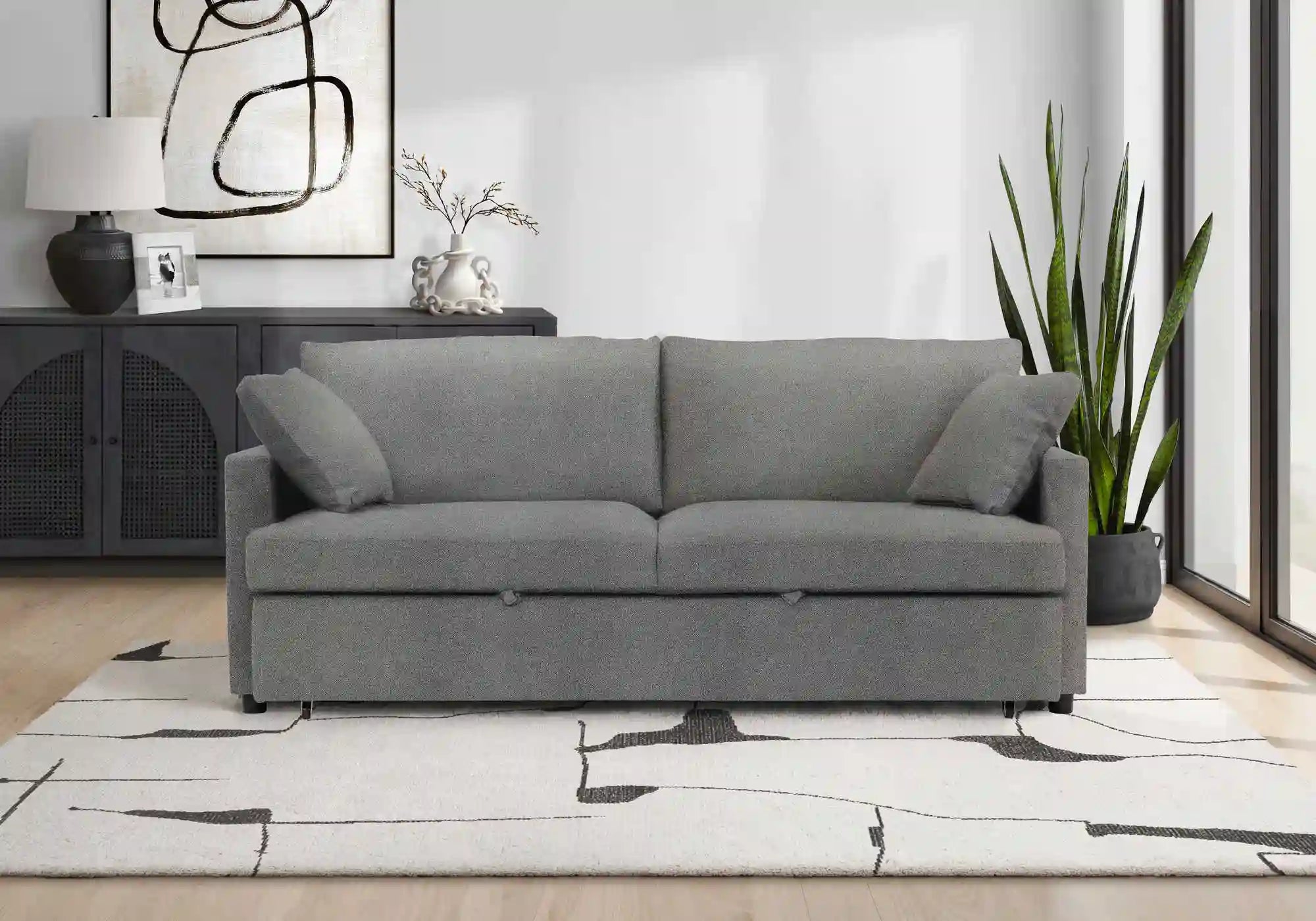 Divan Lit Convertible Gris Clair 78 Pouces avec Coussins