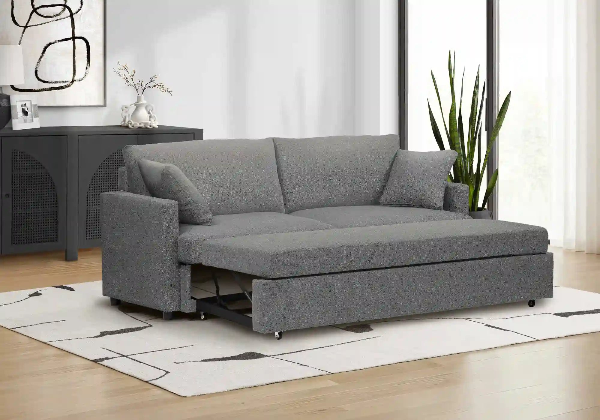 Divan Lit Convertible Gris Clair 78 Pouces avec Coussins