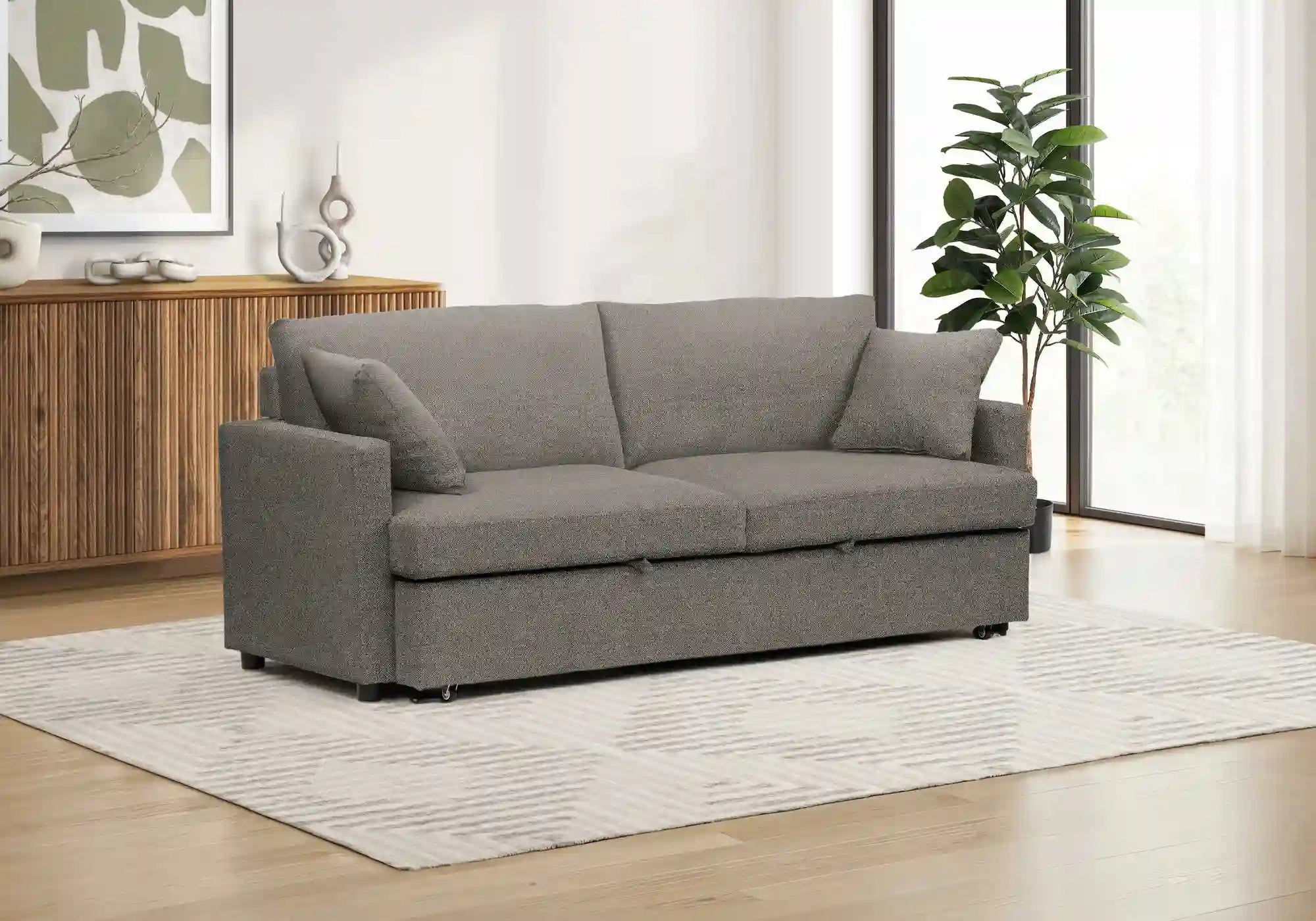 Canapé Lit Convertible Brun Clair 78 Pouces avec Coussins