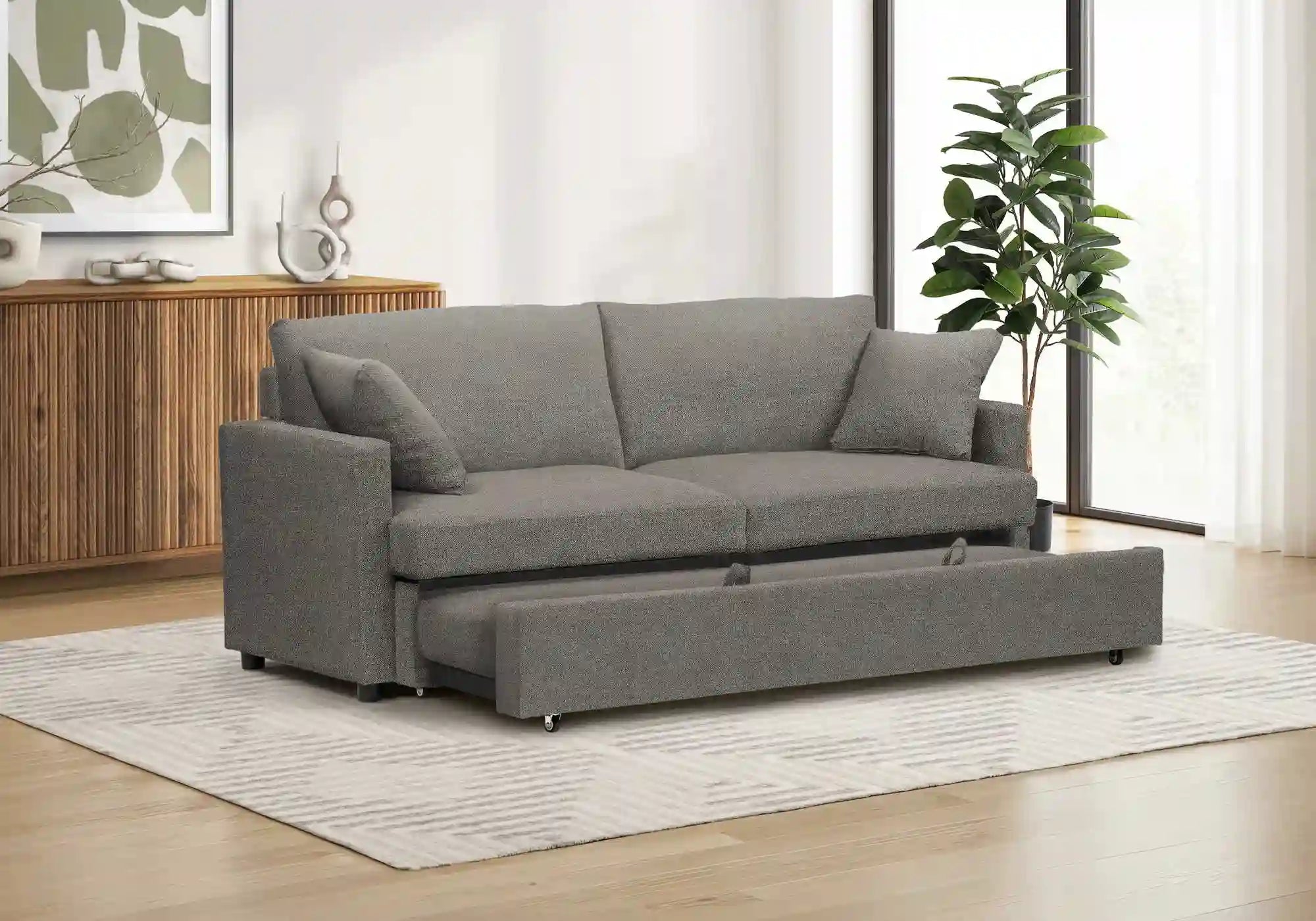 Canapé Lit Convertible Brun Clair 78 Pouces avec Coussins