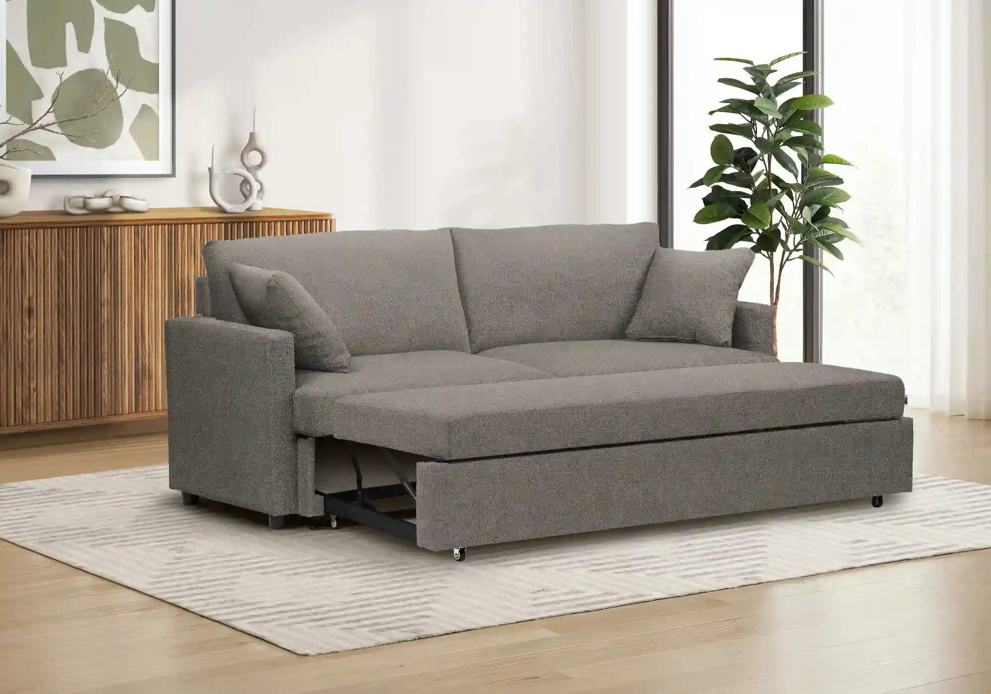 Canapé Lit Convertible Brun Clair 78 Pouces avec Coussins