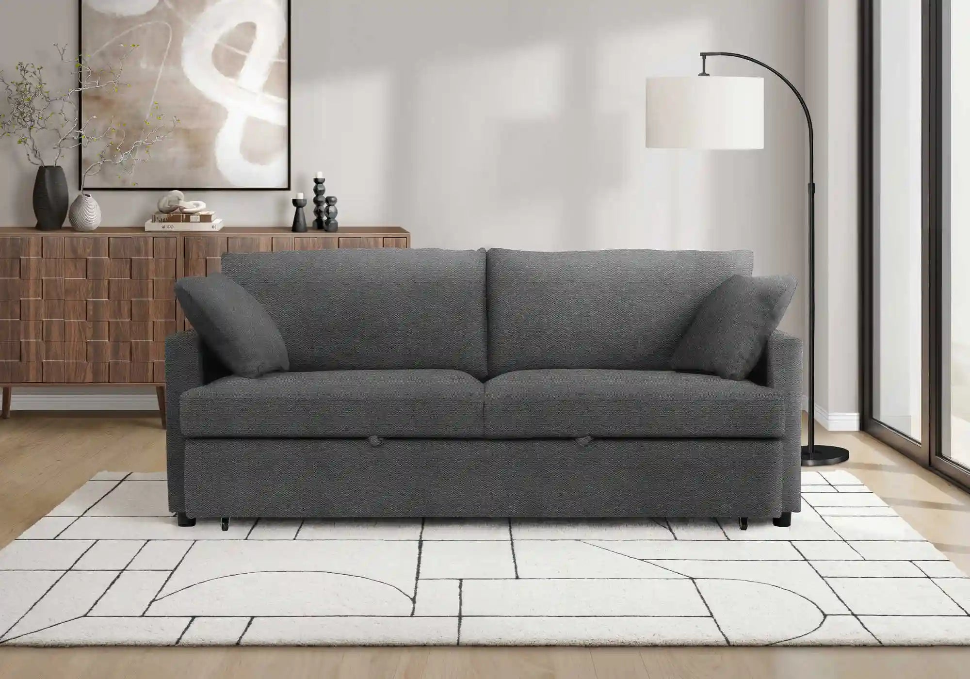 Canapé-Lit Convertible 78" en Tissu Gris Foncé avec Rangement
