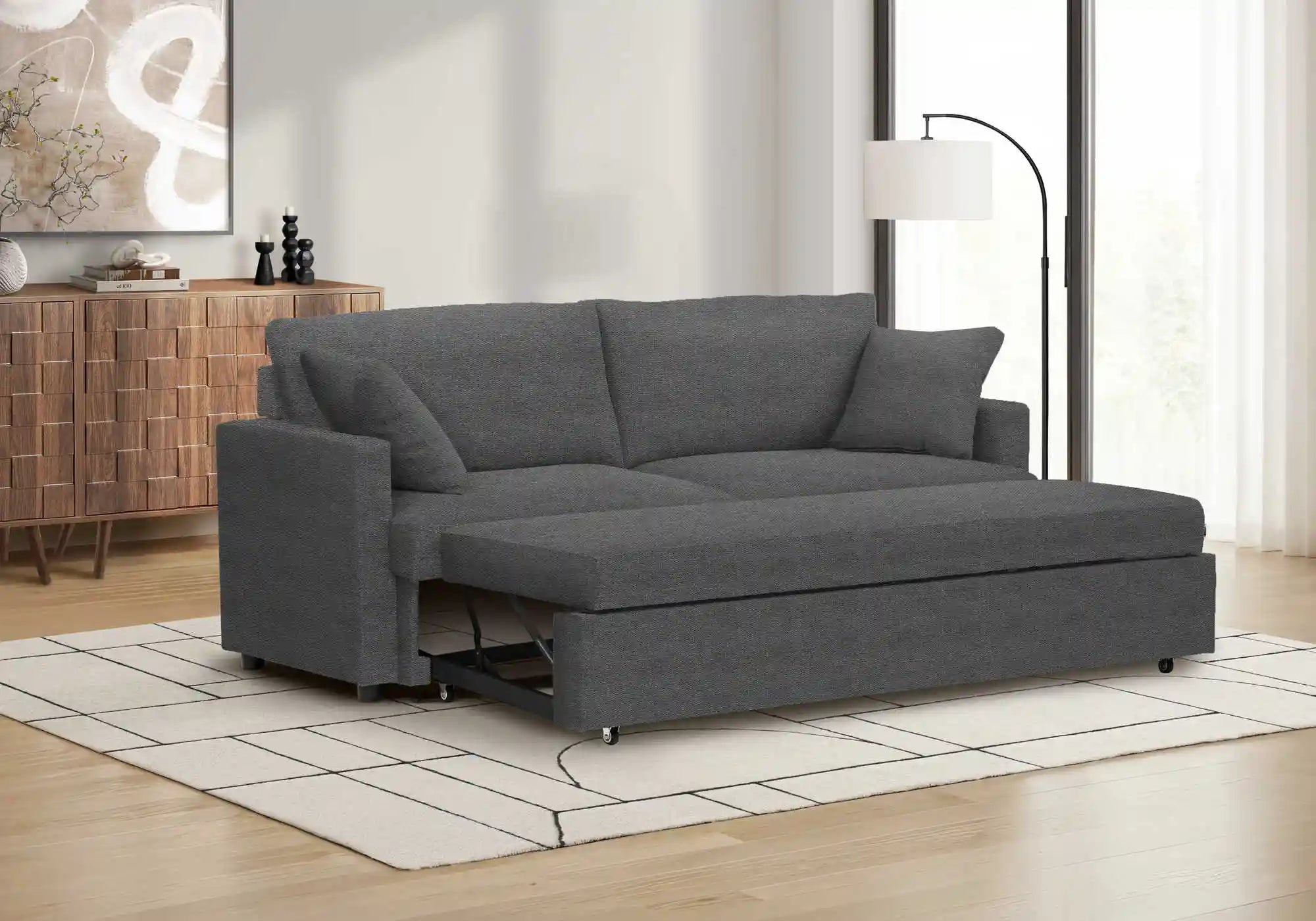 Canapé-Lit Convertible 78" en Tissu Gris Foncé avec Rangement