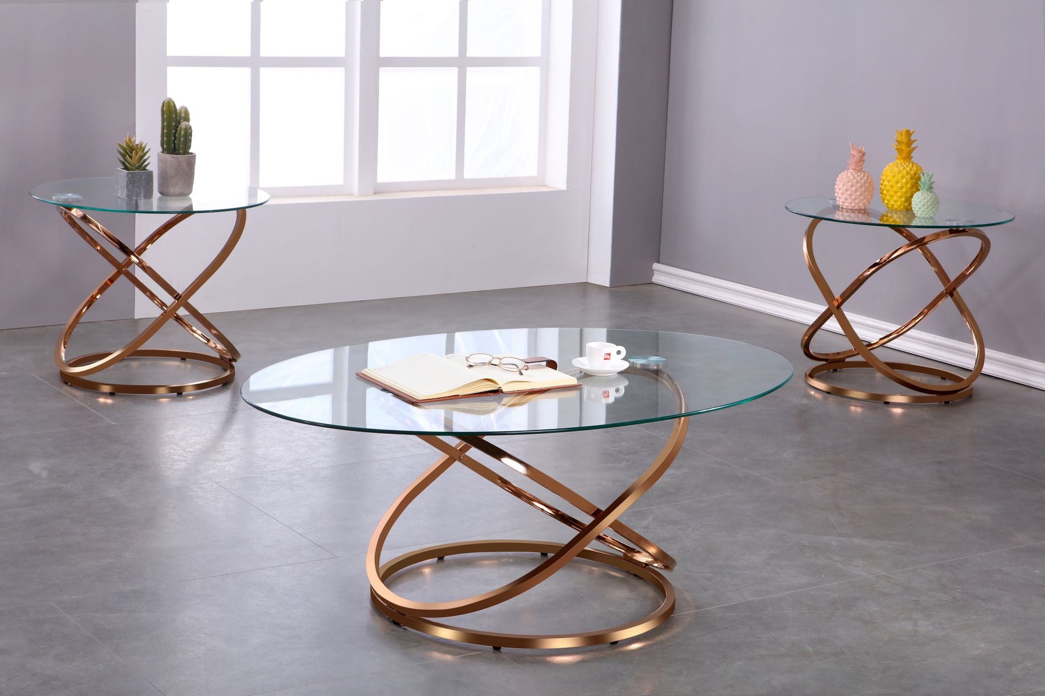 ENSEMBLE DE TABLE BASSE 3 PIÈCES - OR ROSE ( Meuble Mtl )