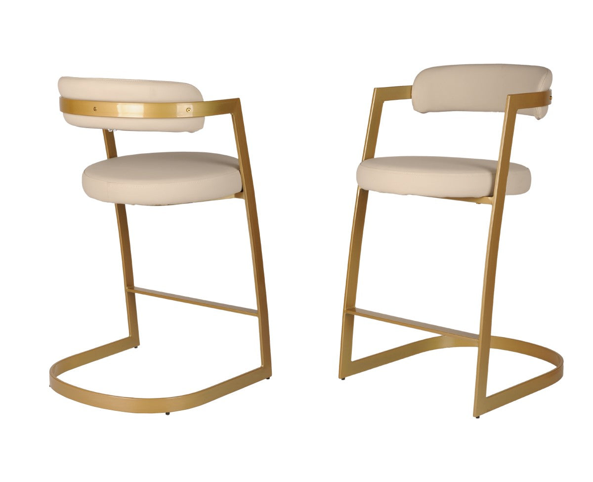 Set de 2 Tabourets de Comptoir Layla - Tissu Noir et Or