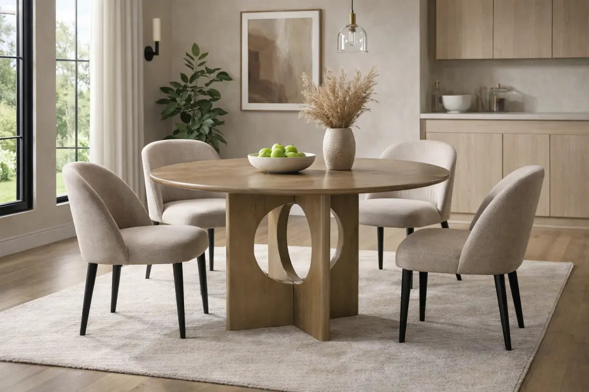 Bexley Round Dining Table in Natural Oak - Geometric Base