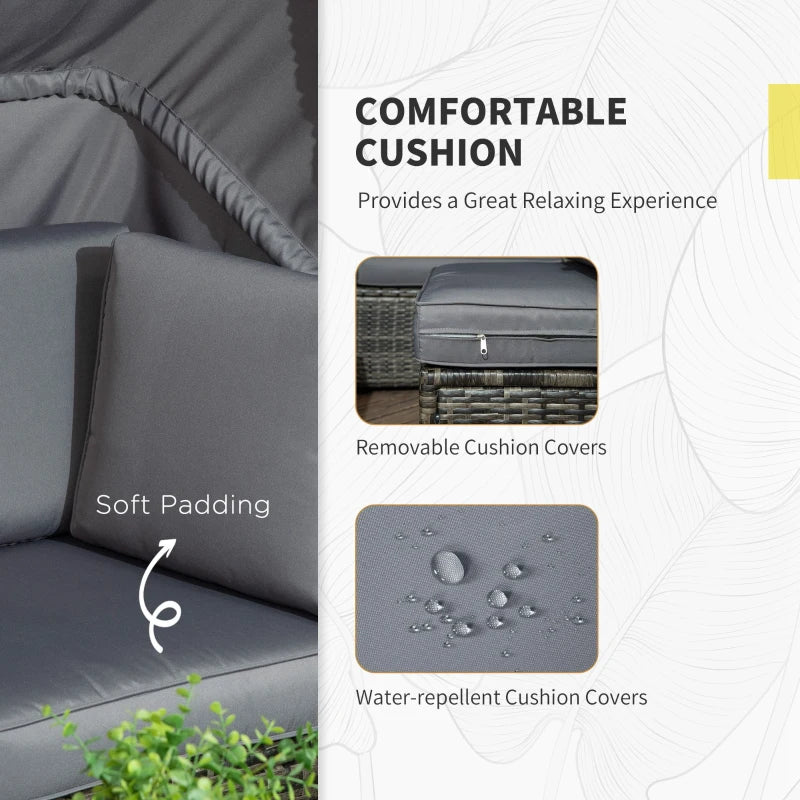 Ensemble de meubles de patio 4 pièces, canapé sectionnel d'extérieur en osier de rotin avec auvent rétractable, coussins, canapé 3 places pour arrière-cour, jardin, gris