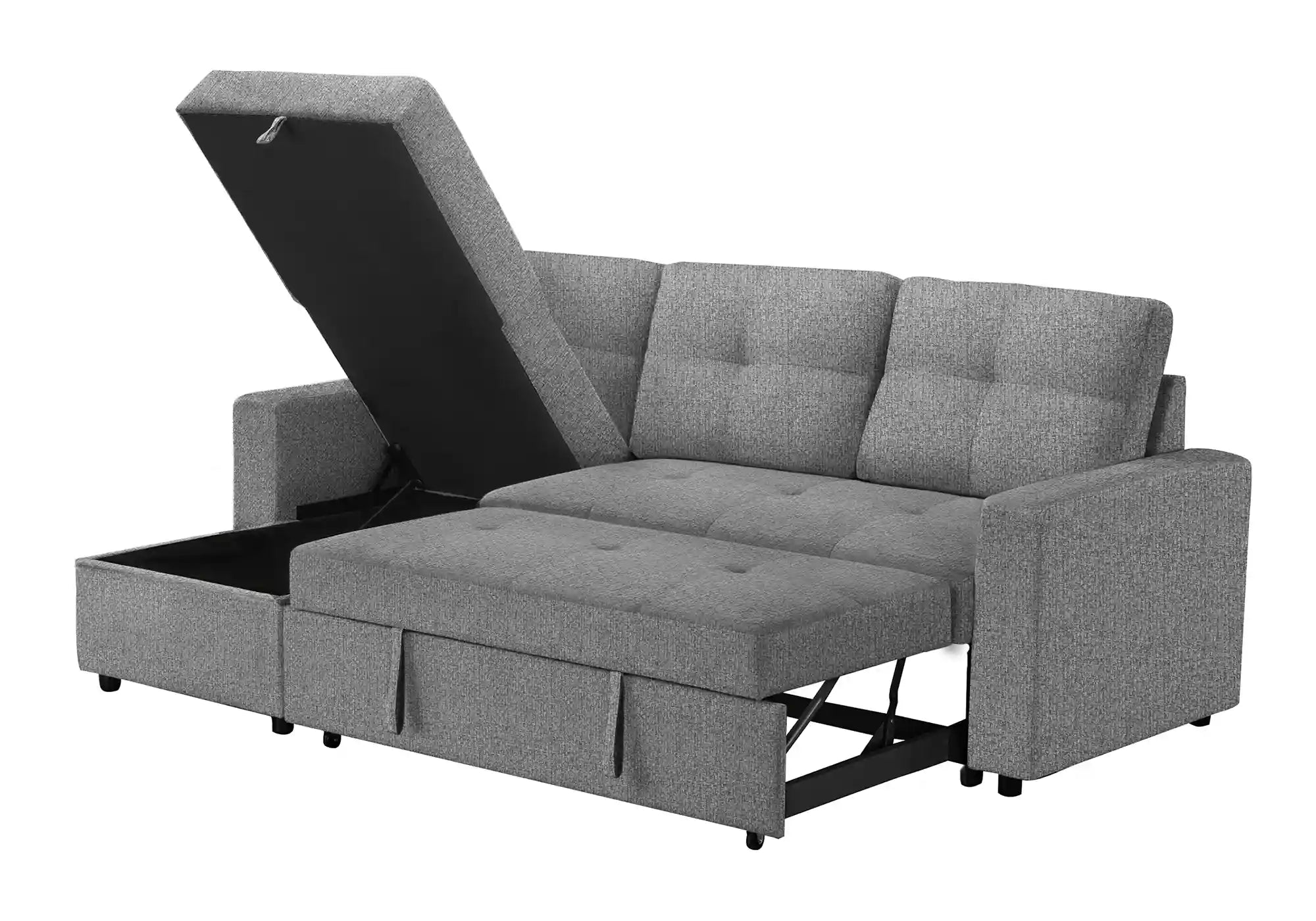 Divan Lit d'Angle 3 Places Gris Clair avec Chaise Longue Réversible