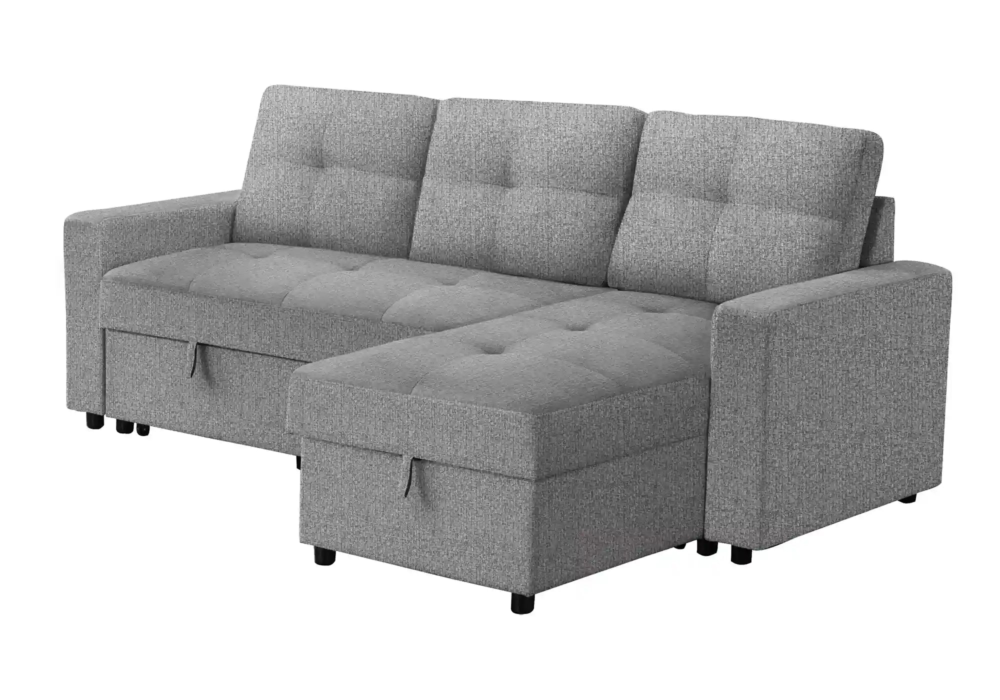 Divan Lit d'Angle 3 Places Gris Clair avec Chaise Longue Réversible