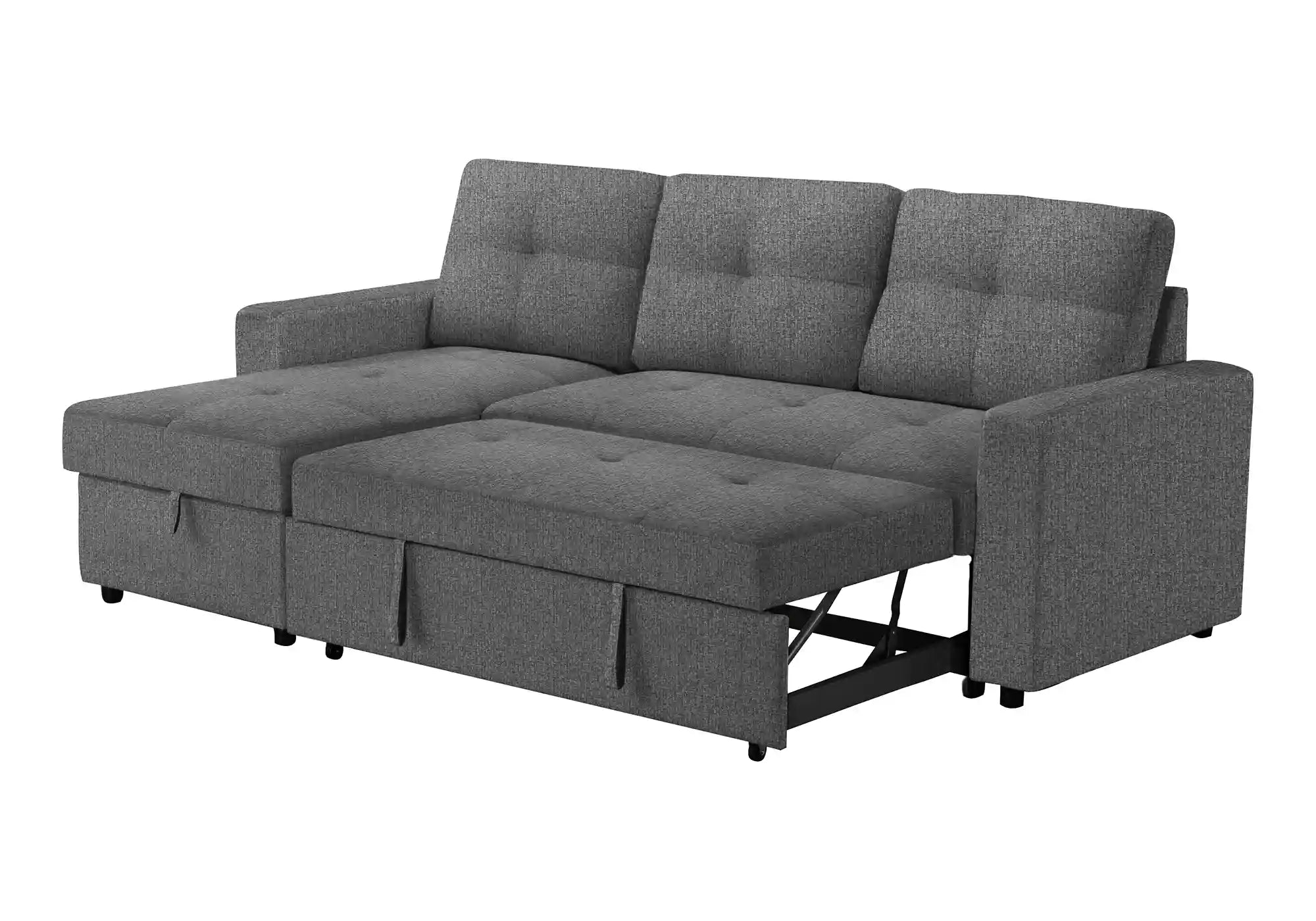 Canapé Lit Sectionnel 3 Places Gris Foncé avec Chaise Longue Réversible
