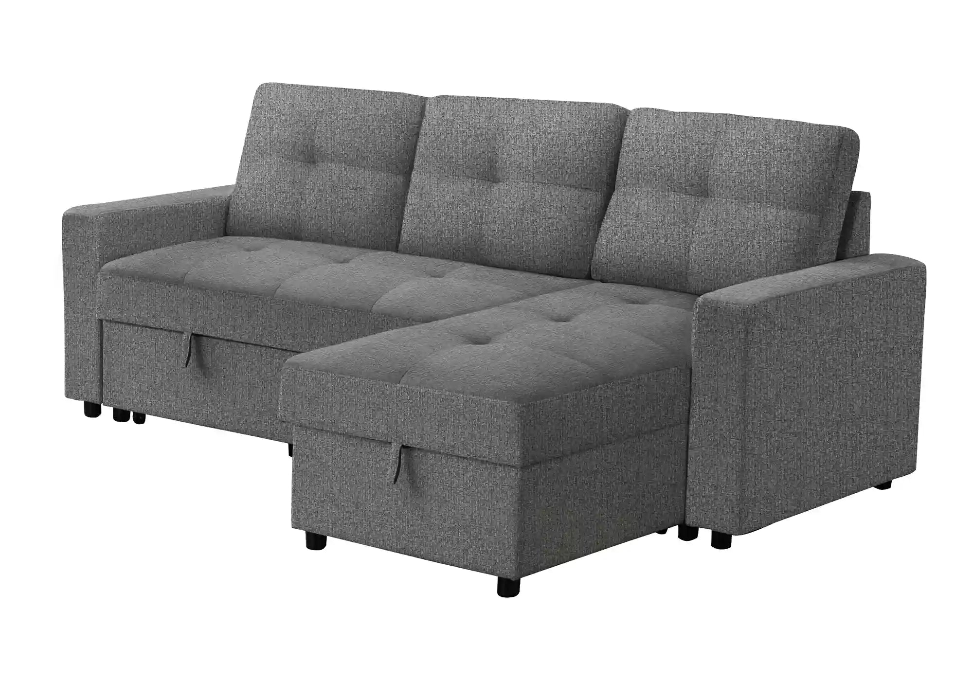 Canapé Lit Sectionnel 3 Places Gris Foncé avec Chaise Longue Réversible