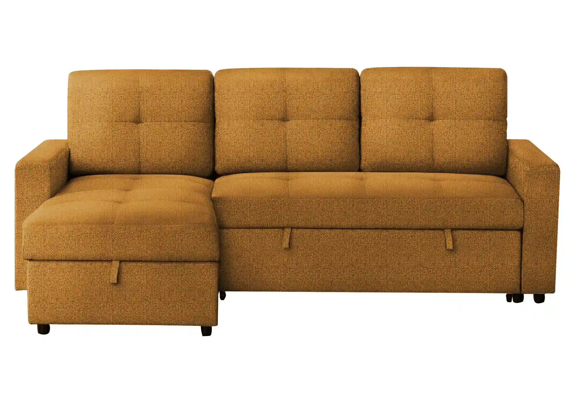 Divan Lit Sectionnel Orange 3 Places avec Méridienne et Rangement