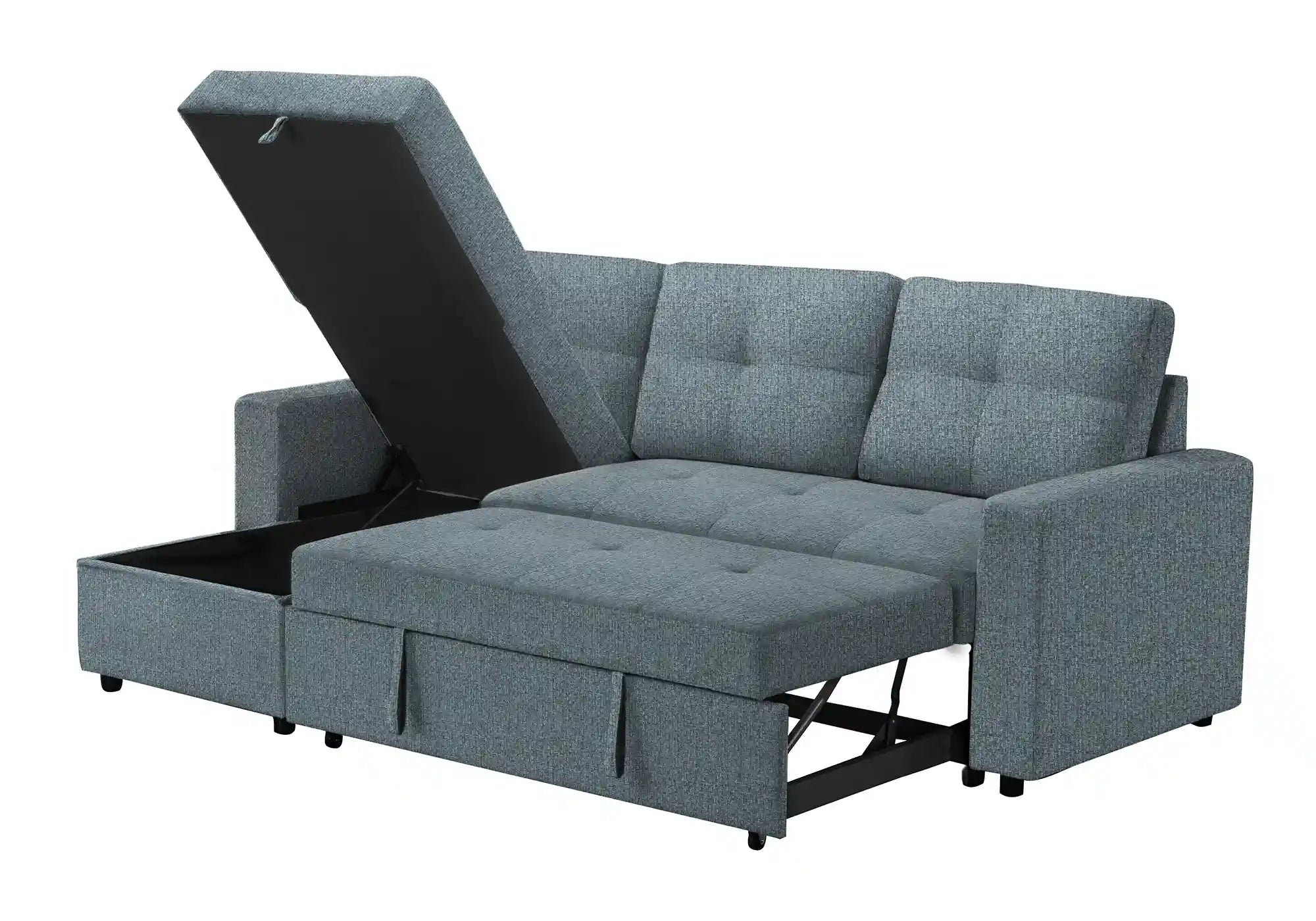 Divan Lit Sectionnel Bleu Clair 3 Places avec Méridienne et Rangement